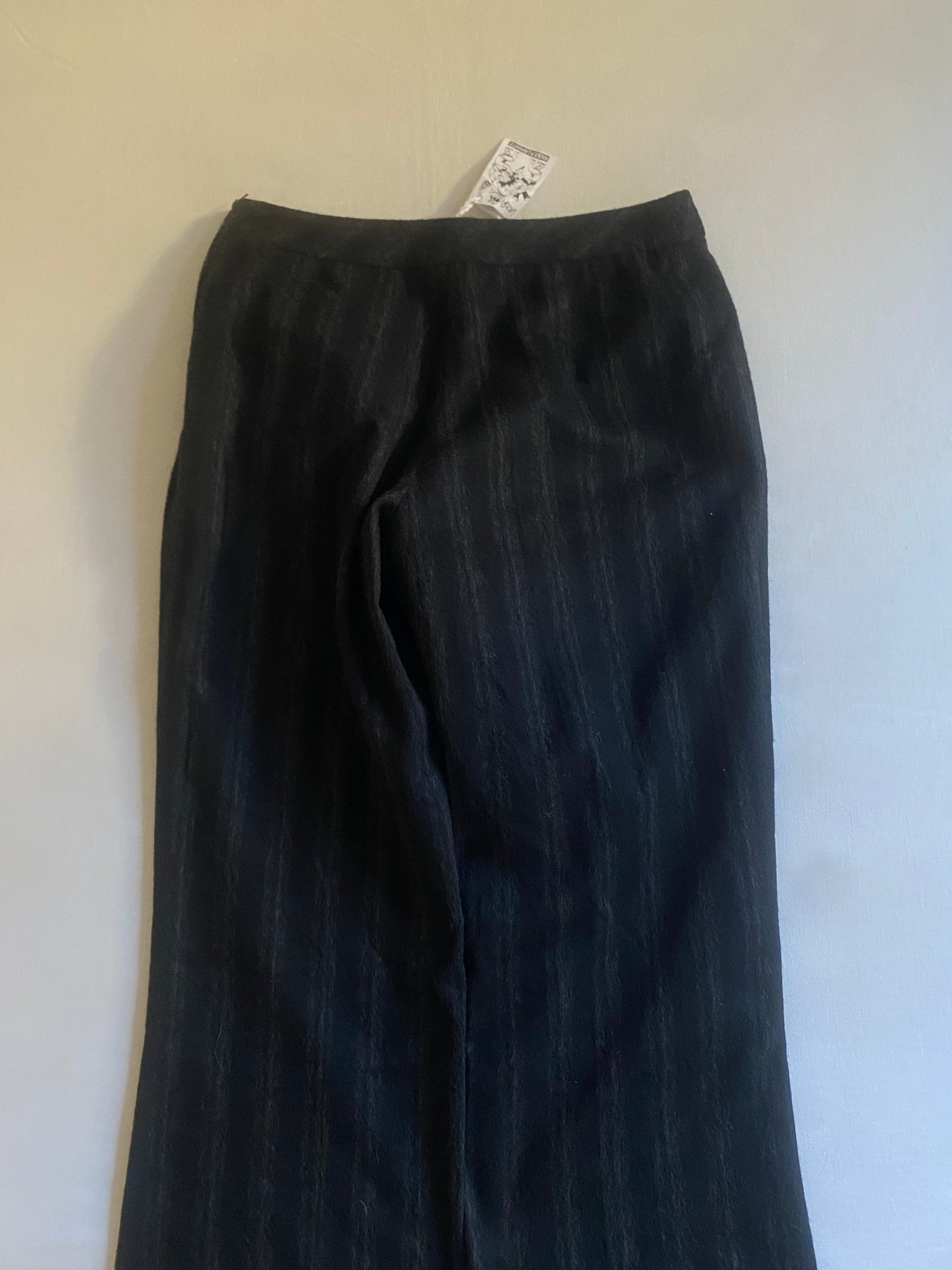 Pantaloni Y2K – Lână Neagră cu Dungi Fine – Bootcut – EU 38