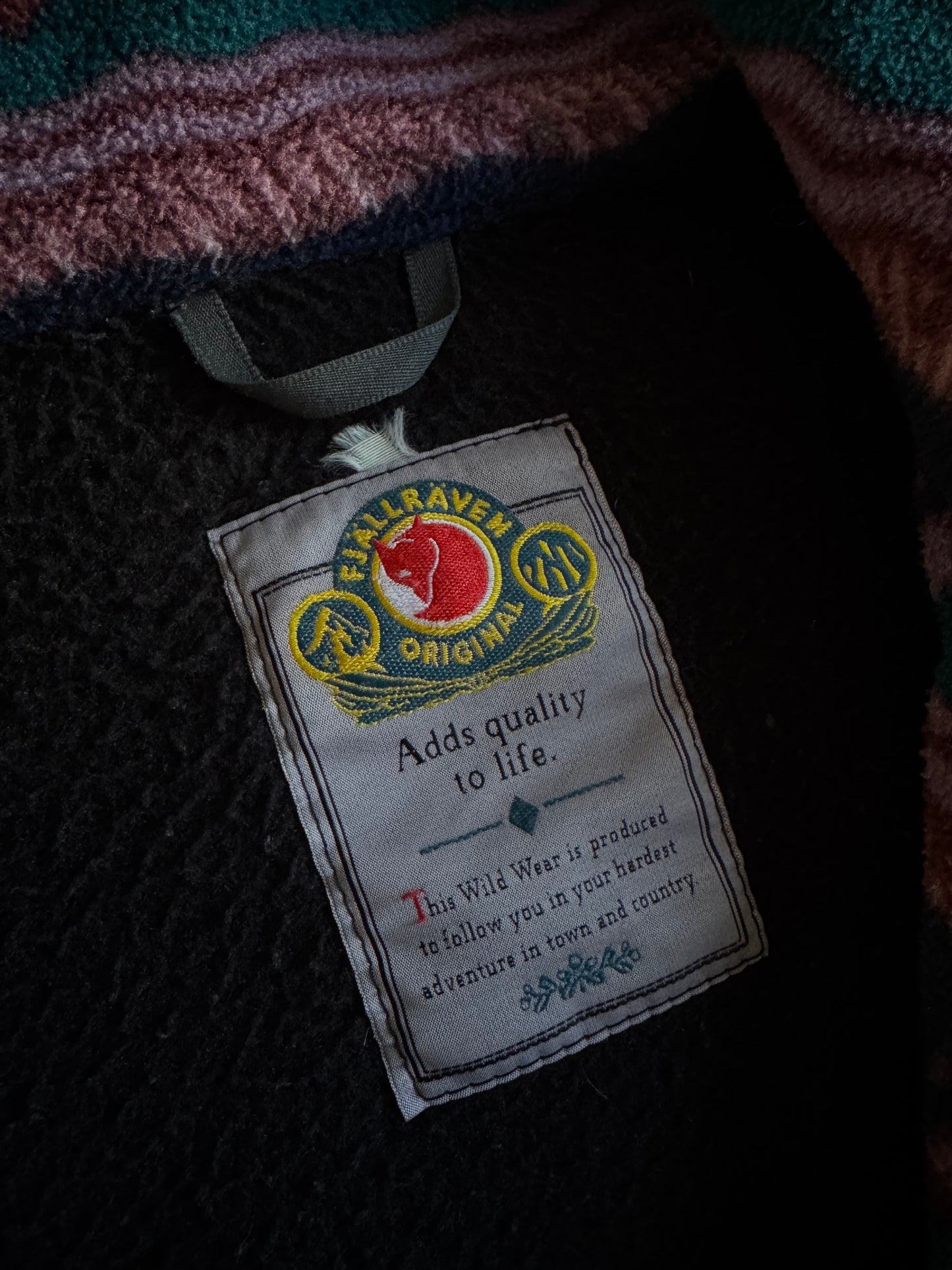 🦊 Fleece vintage Fjällräven cu imprimeu abstract – mărimea XL