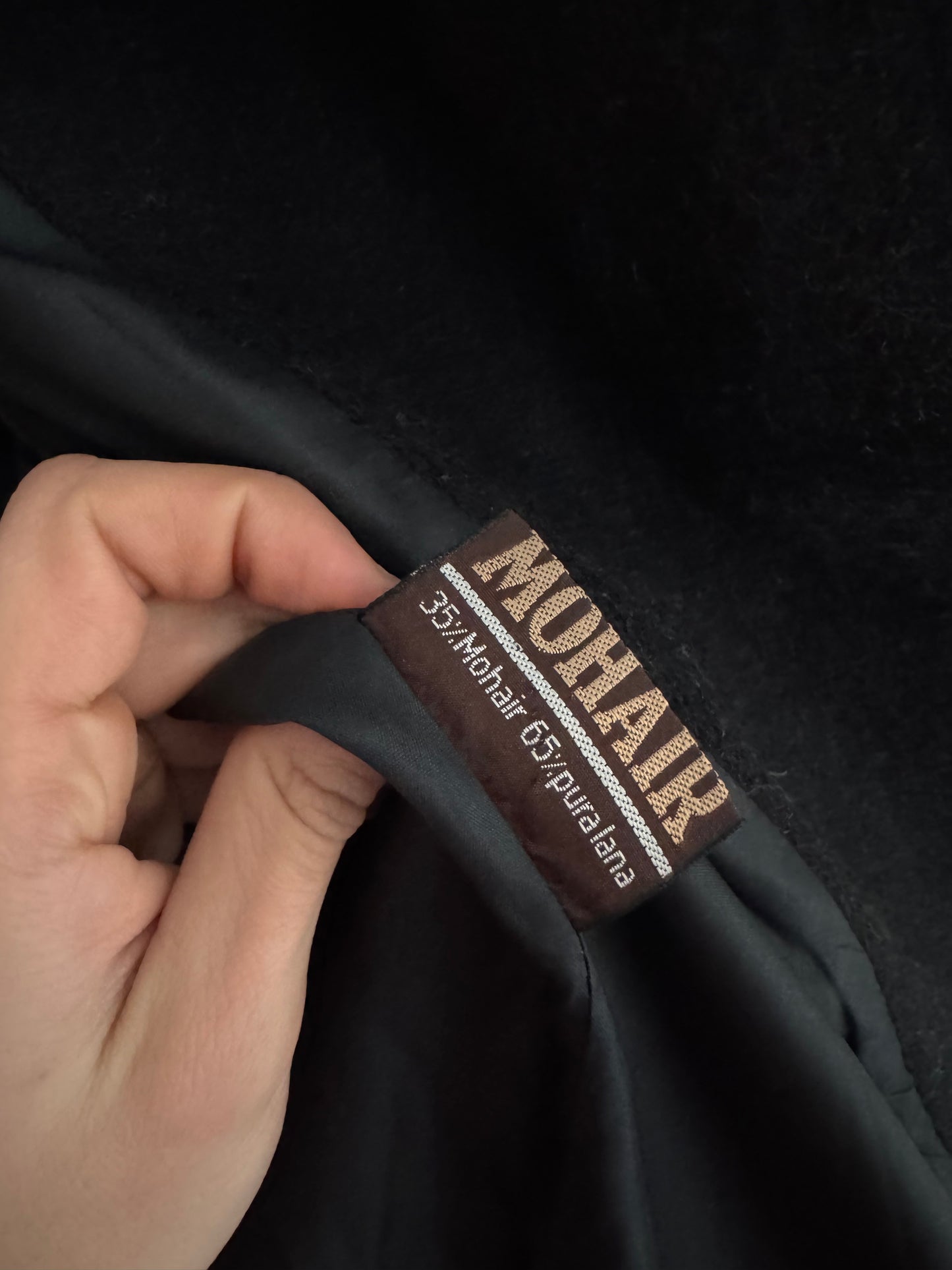 🐐 Palton Scurt Vintage Asimetric Negru din Mohair și Lână Pură – IT 46 (L Damă)