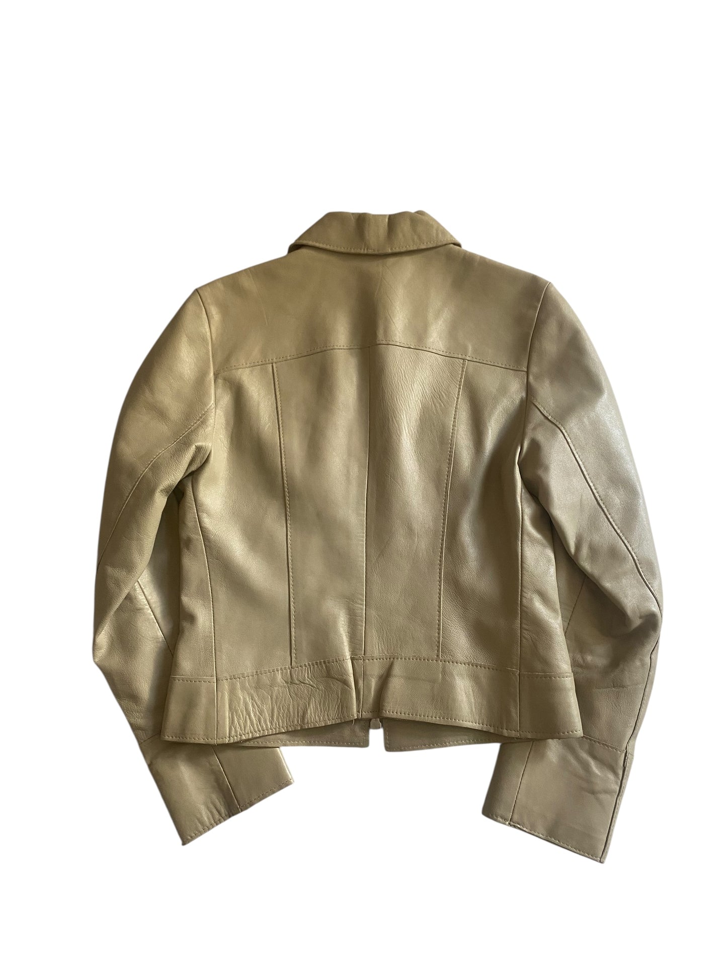 🧥 Geacă Vintage din Piele Crem – Made in Italy, Guler Stil Anii '70 – Mărimea S Femei