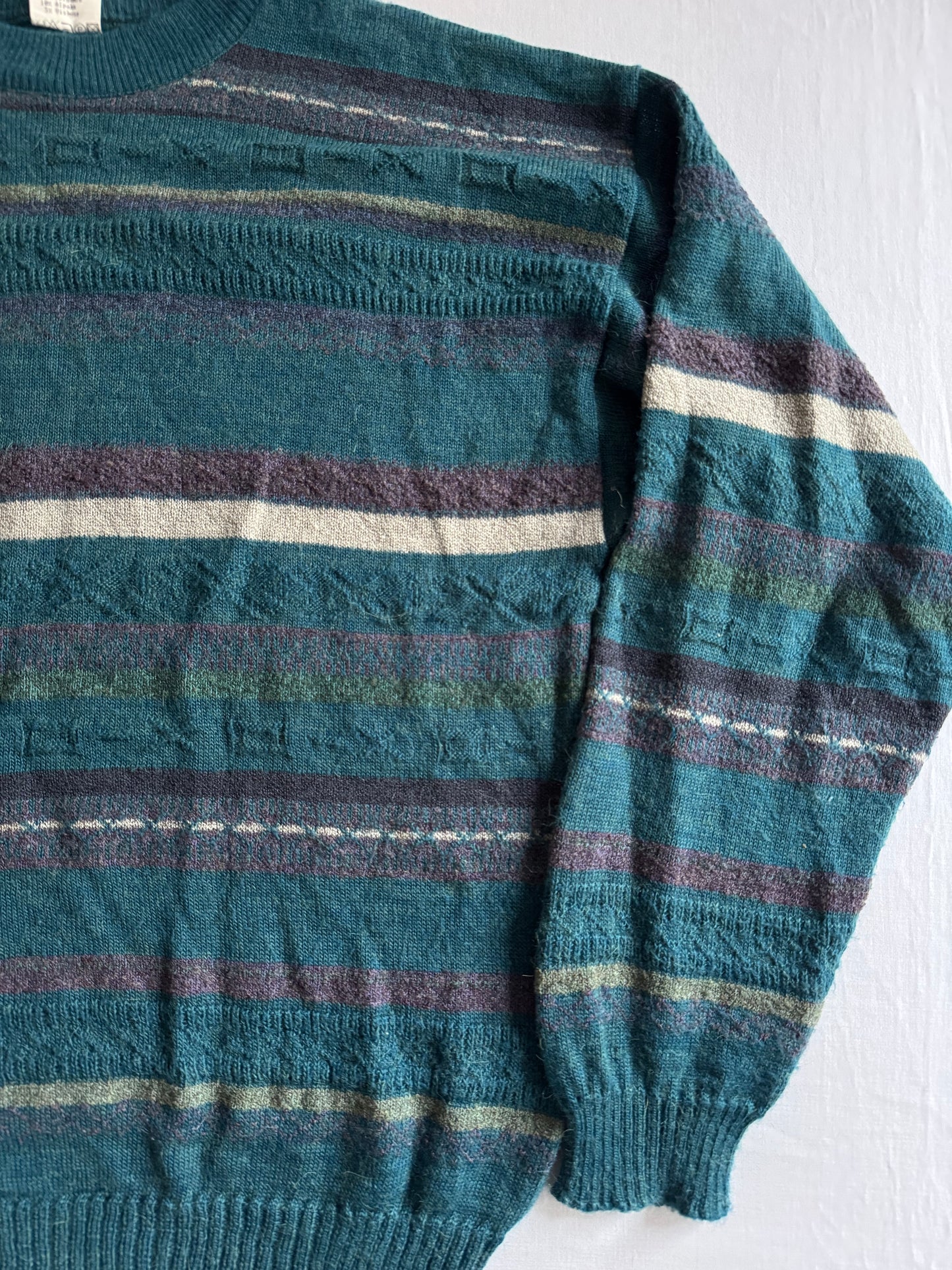 🧶 Pulover Vintage Verde-Albăstrui cu Model – Mărimea M