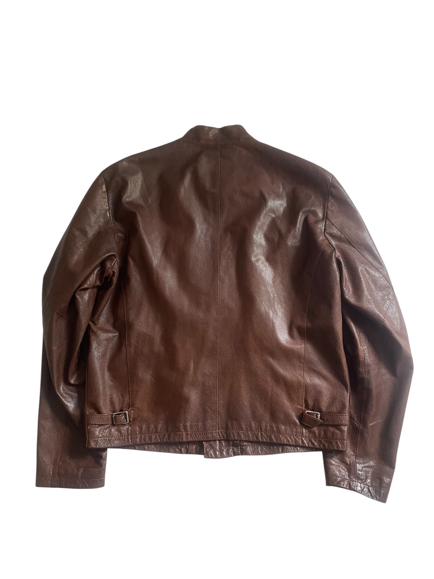 🧥 Vintage Dark Cognac Brown Café Racer Leather Jacket