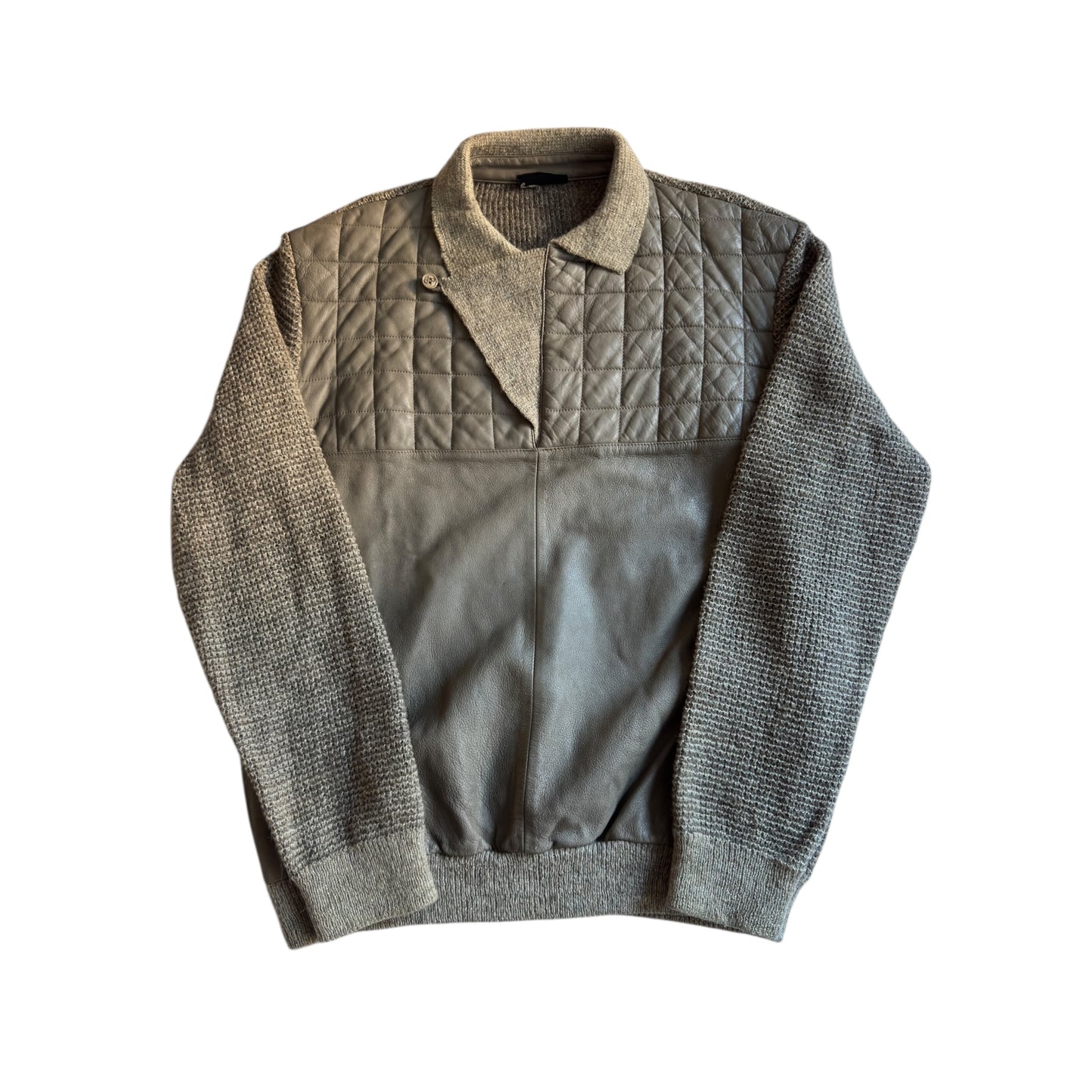 🧶 Pulover vintage din lână, alpaca și piele – Made in Italy – mărimea 52