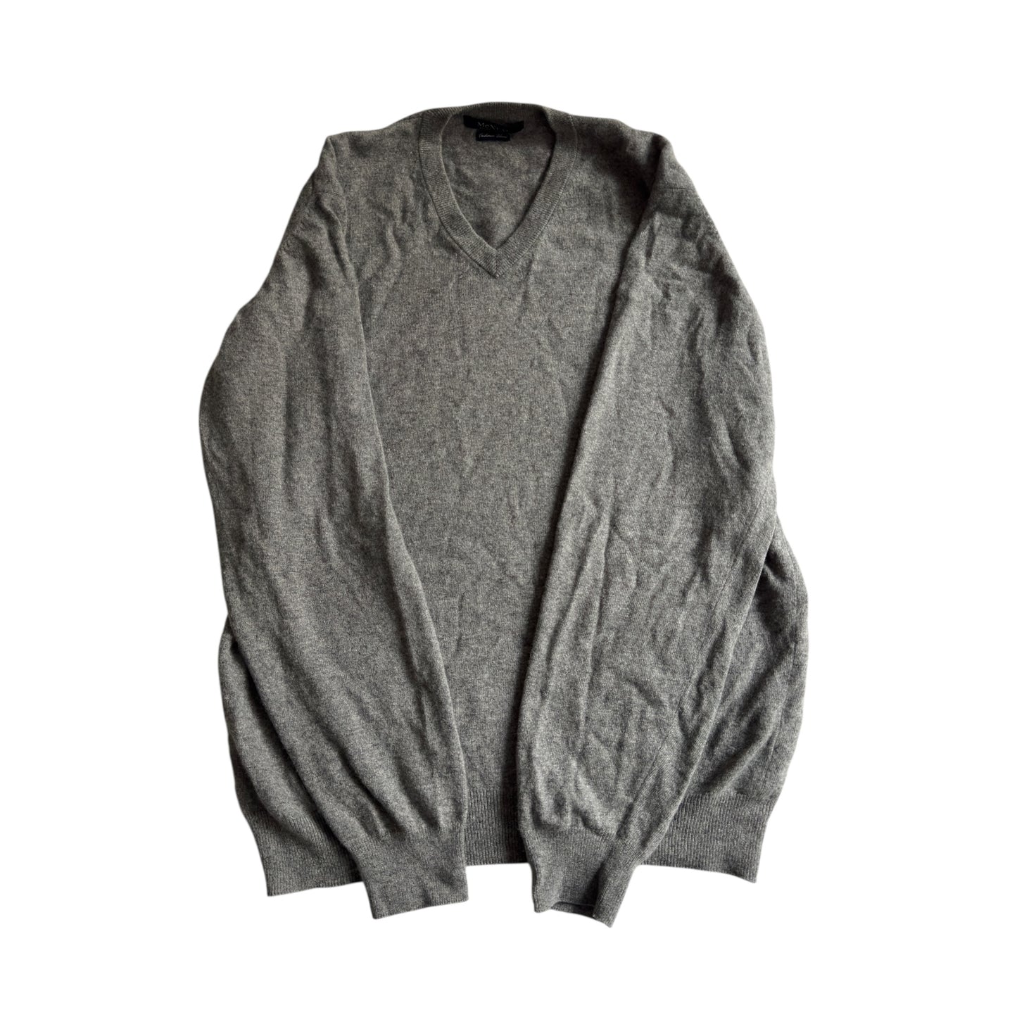 🩶 Pulover Gri cu Guler în V – Amestec Merino, Angora & Cașmir – Mărime L