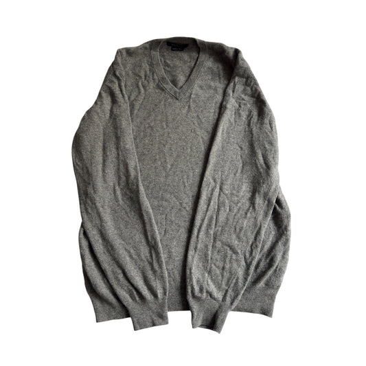 🩶 Pulover Gri cu Guler în V – Amestec Merino, Angora & Cașmir – Mărime L