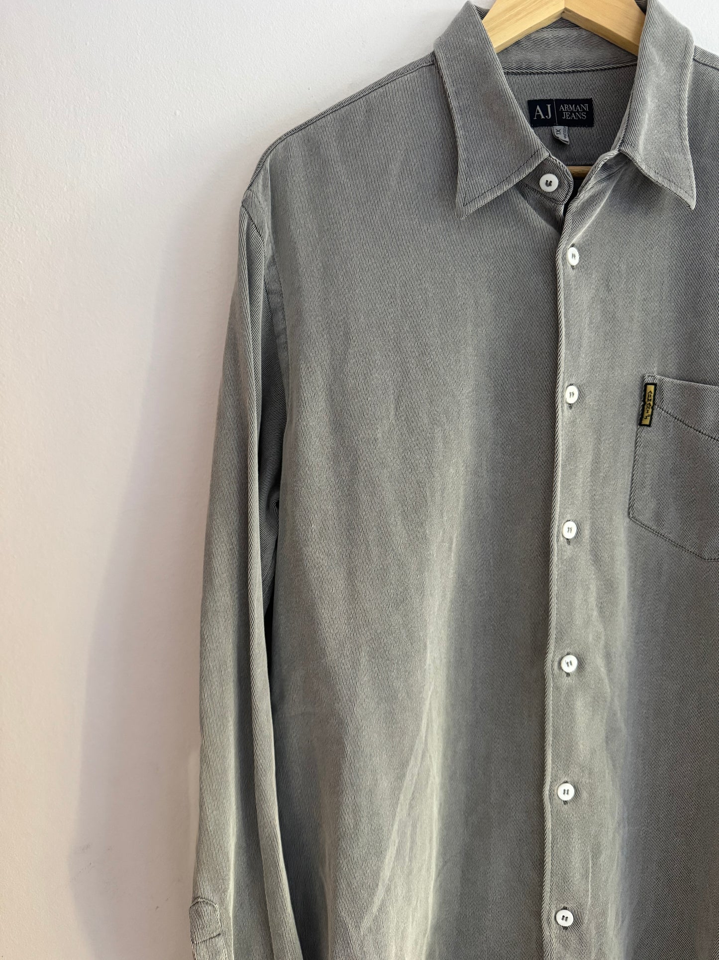 🦅 👔 Cămașă Vintage Armani gri metalic – Mărimea XL – Made in Romania