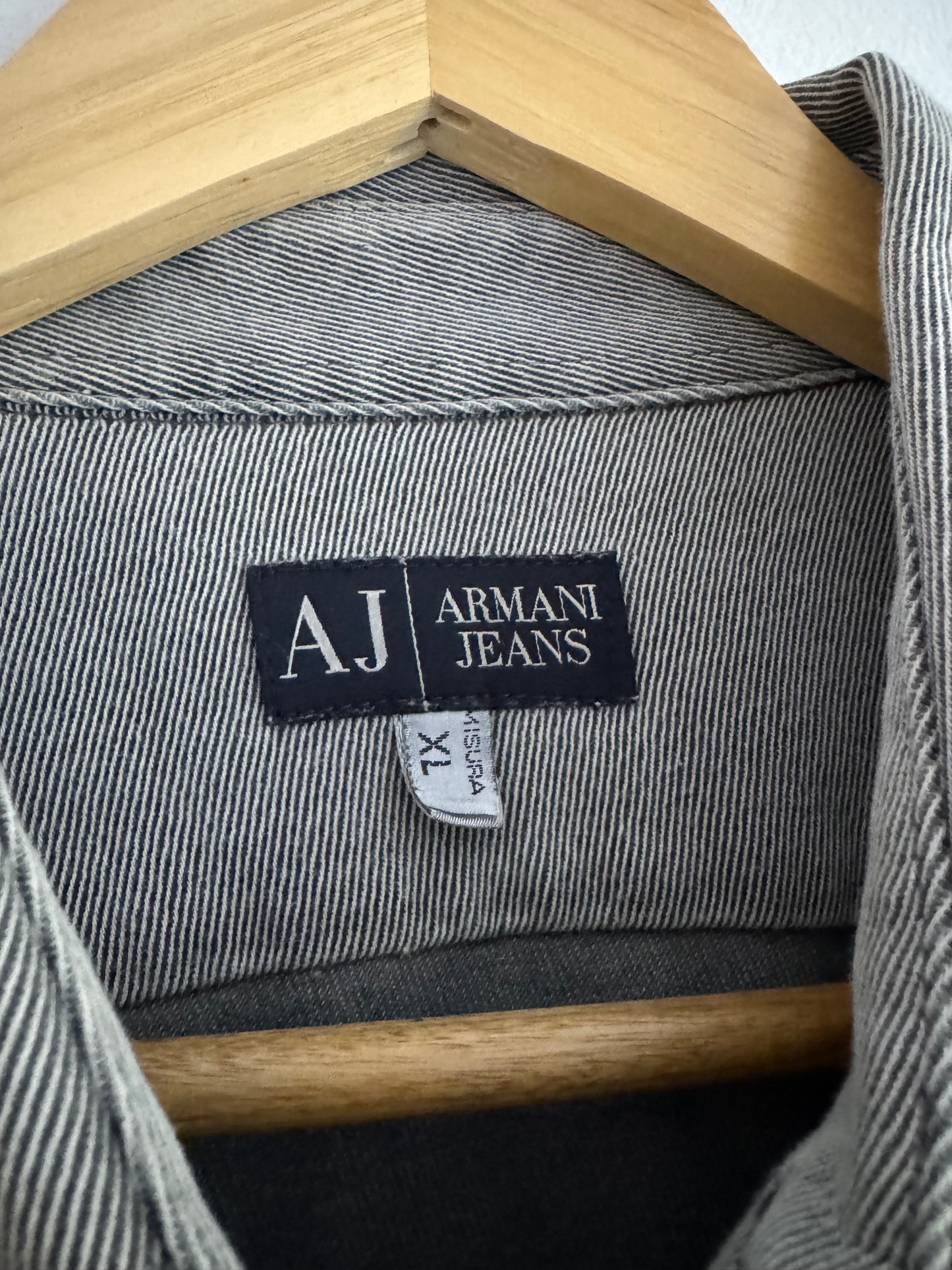 🦅 👔 Cămașă Vintage Armani gri metalic – Mărimea XL – Made in Romania