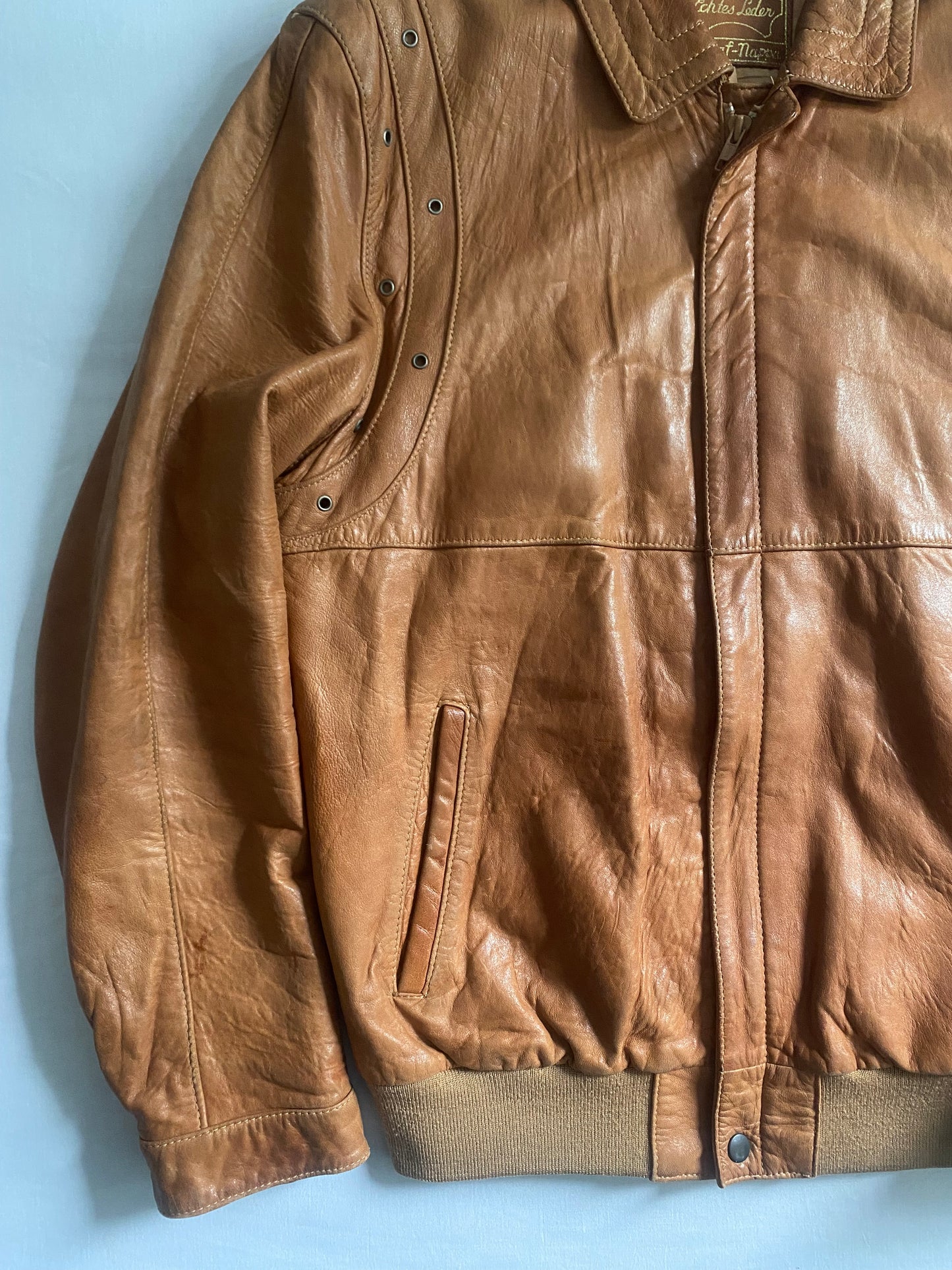 🧥 Jachetă Vintage din Piele de Oaie și Miel – Maro – Mărime L