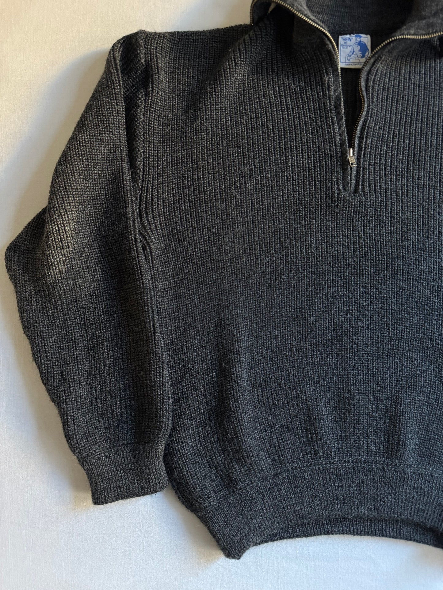 🎣 🧶 Pulover vintage fisherman quarter zip – gri închis – mărimea XL