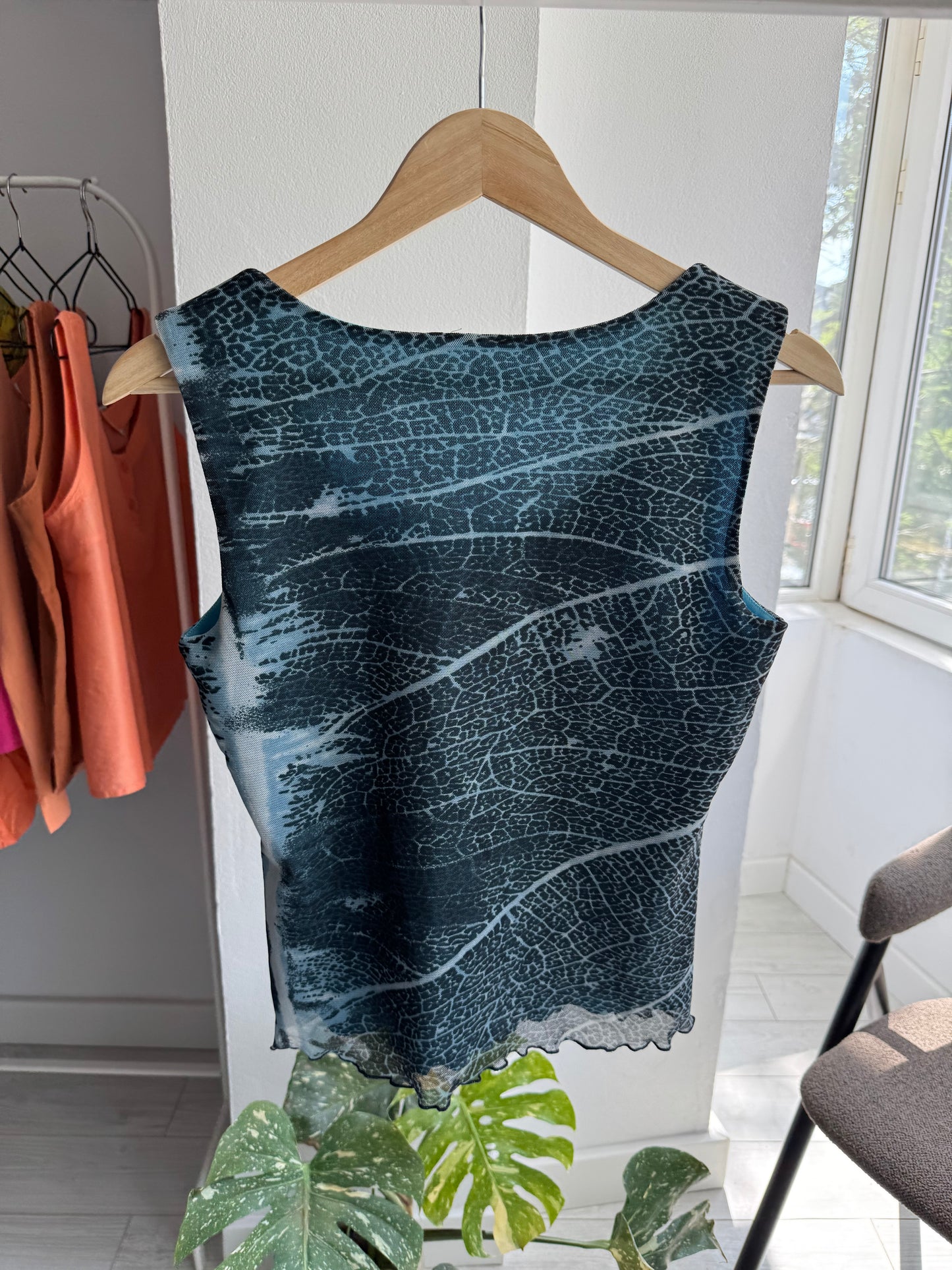 🐆 Top Mesh Albastru Animal Print Y2K – S/M Damă (38)