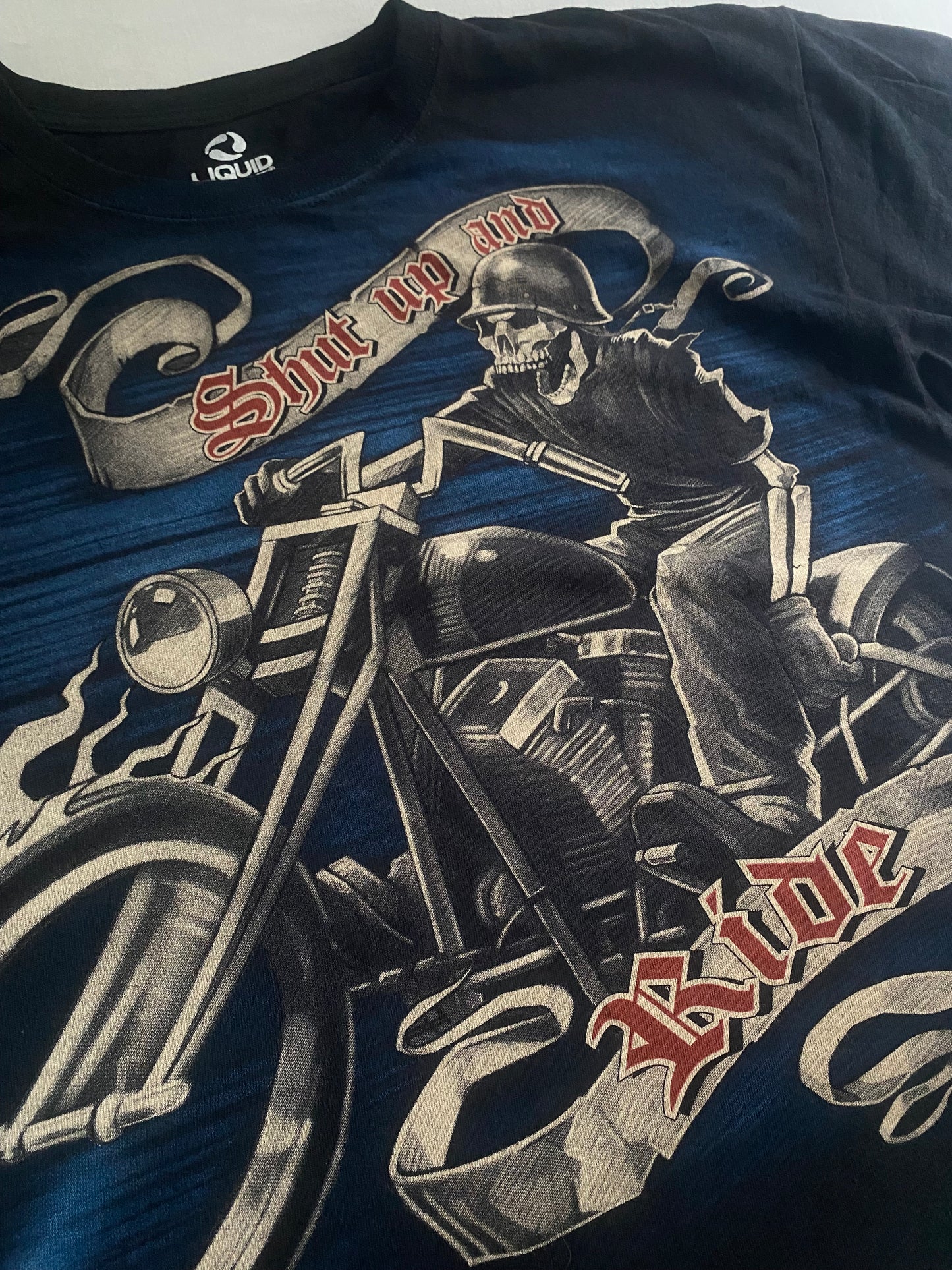 🏍️ Tricou Vintage Liquid Blue Biker – Made in USA, Mărime XL