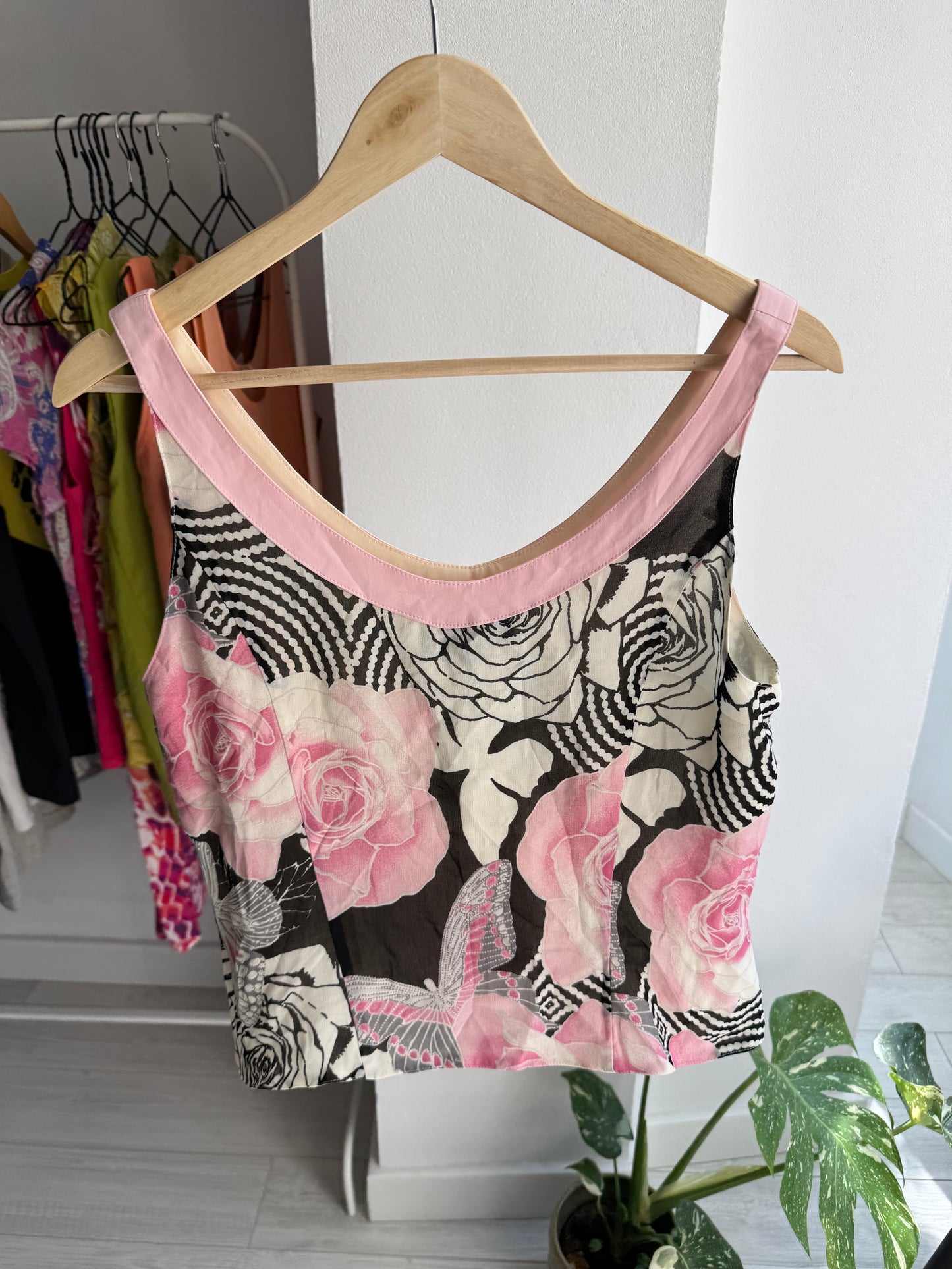 🎀 Top Y2K Mesh Floral Roz – EU 40 Damă (M/L)