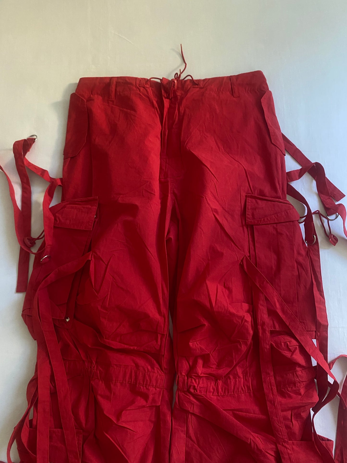 🔴 Y2K Red Crazy Rave Cargo Pants – Women’s L