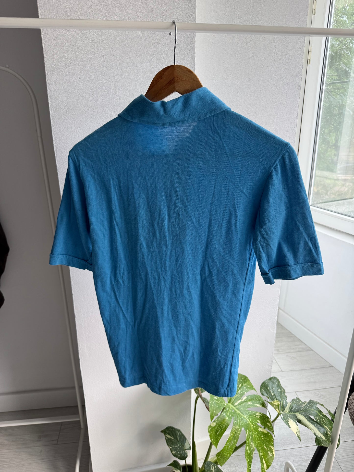 👕 Tricou Polo Vintage Anii ’70 Aqua Blue – Made in Italy – L Damă