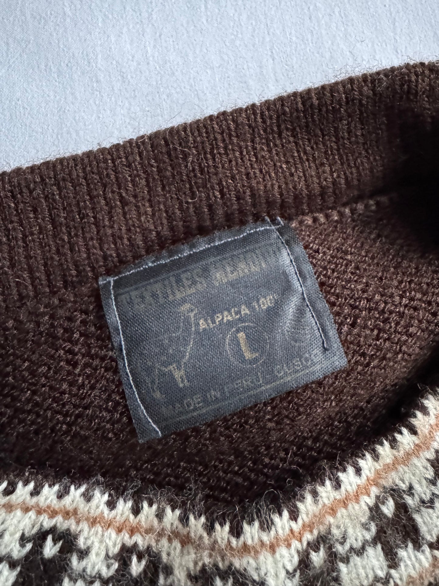 🧶 🦙 Pulover Vintage Bărbați Maro Închis din Alpaca – L