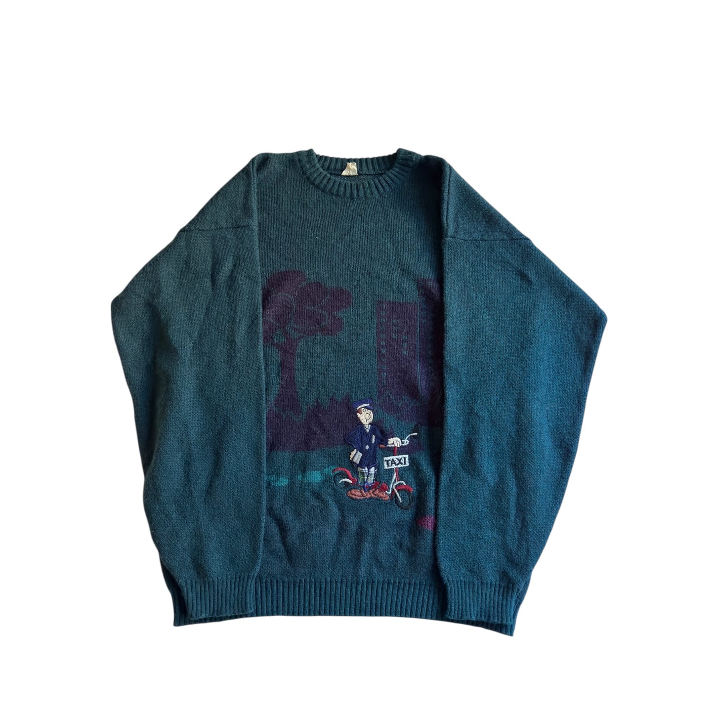 🚕 🧶 Pulover vintage brodat „Taxi” – mărimea L