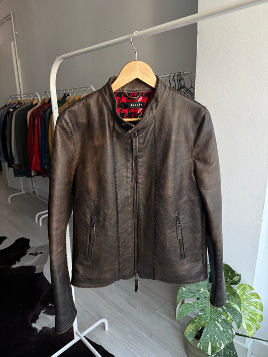 🏍️ Jachetă Piele Oaie Cafe Racer Y2K Neagră | Patină Naturală | Made in Italy – L/XL Damă