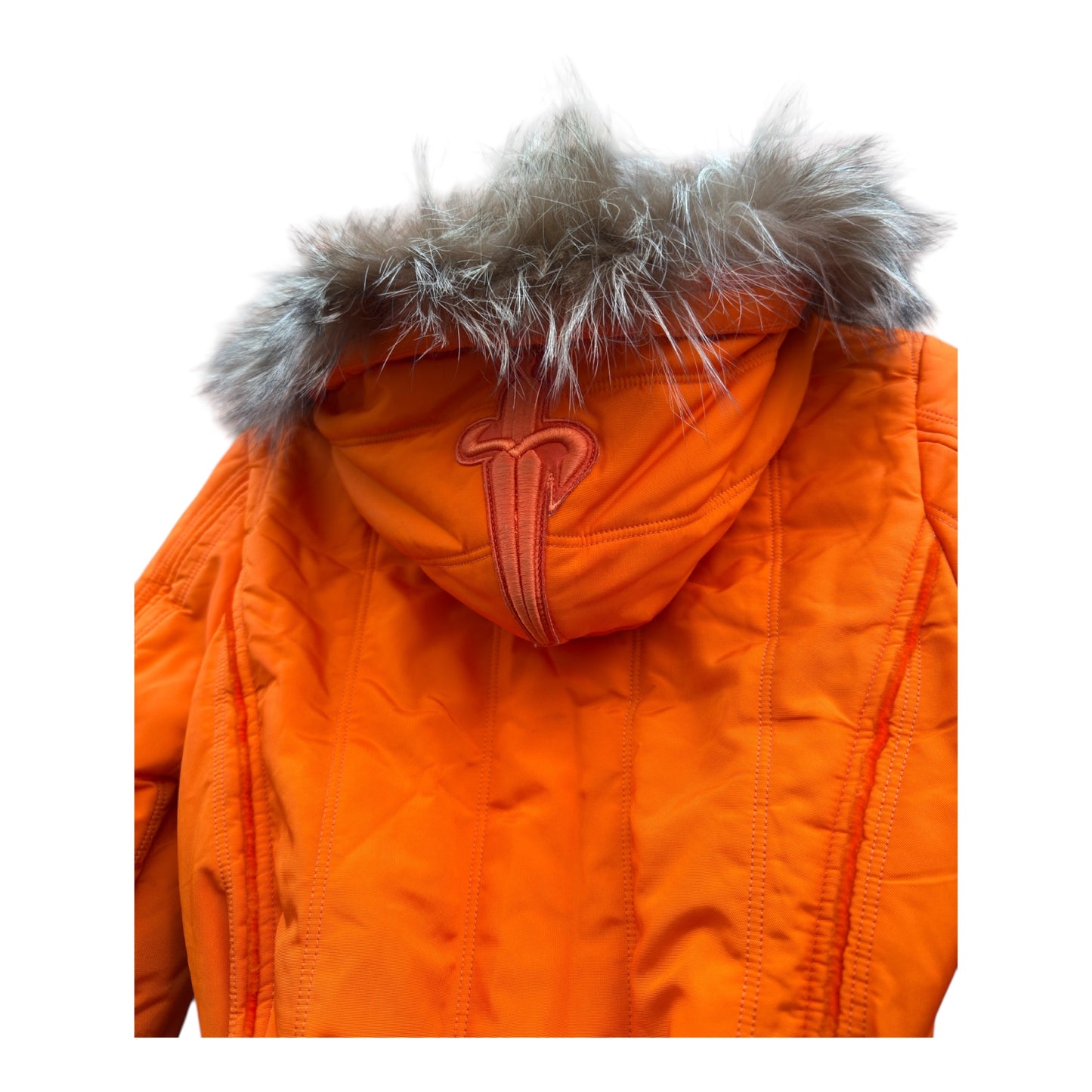 🍊 Jachetă Y2K Portocalie 4US by Cesare Paciotti cu Glugă din Blană Naturală – M Femei