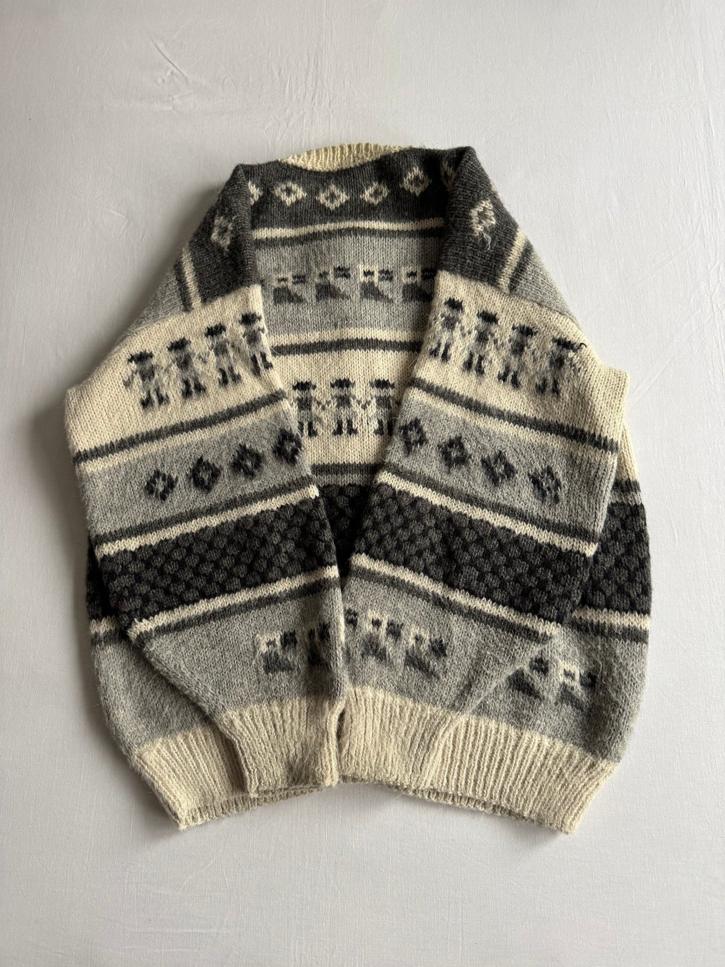 🧶 Cardigan Vintage Damă din Alpaca cu Model Etnic – aprox. M / L - anbracaminte