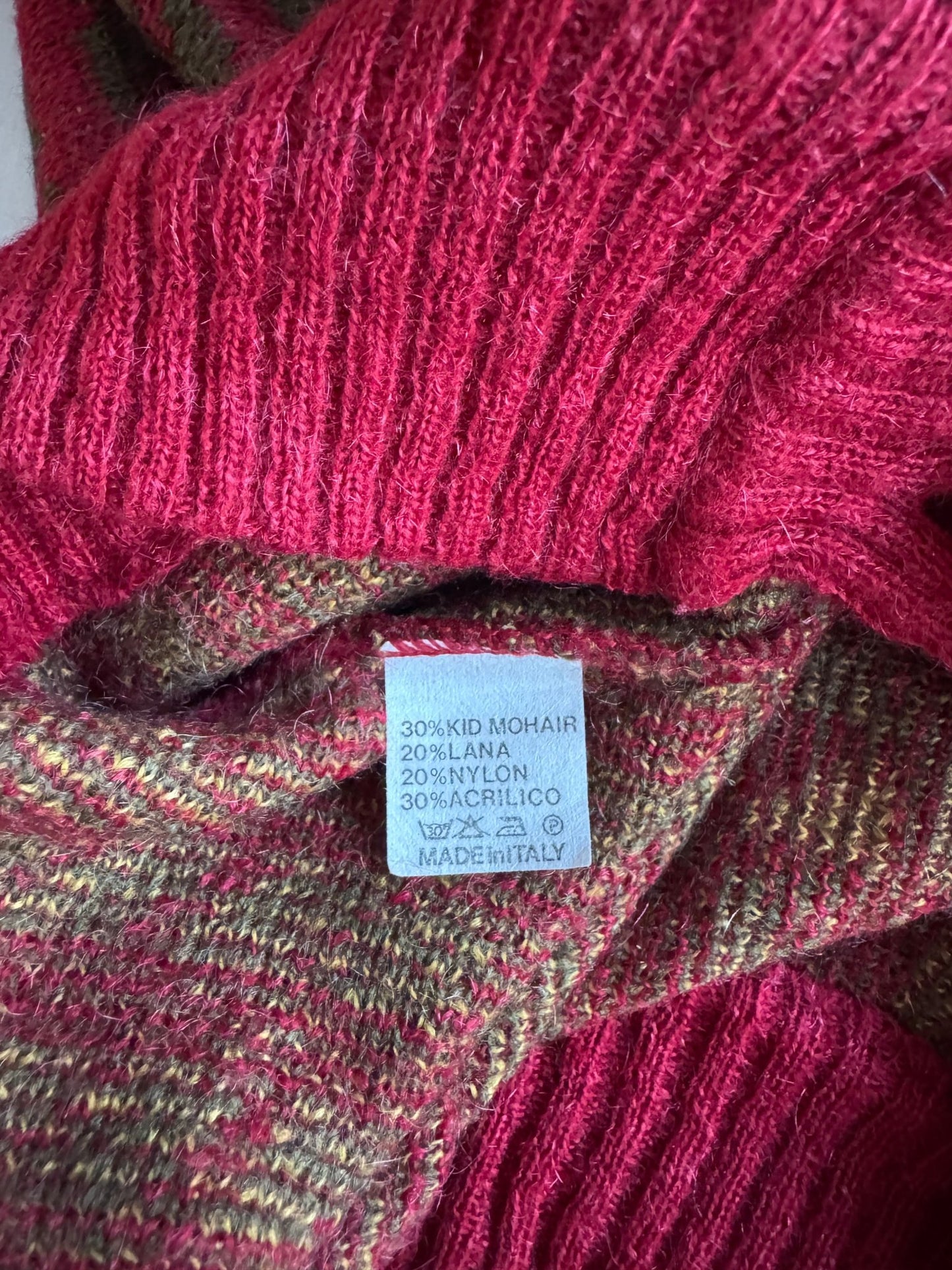 🧶 Cardigan Vintage Roșu cu Model, Mohair & Lână (Mărime IT 44 / Women’s L) - anbracaminte
