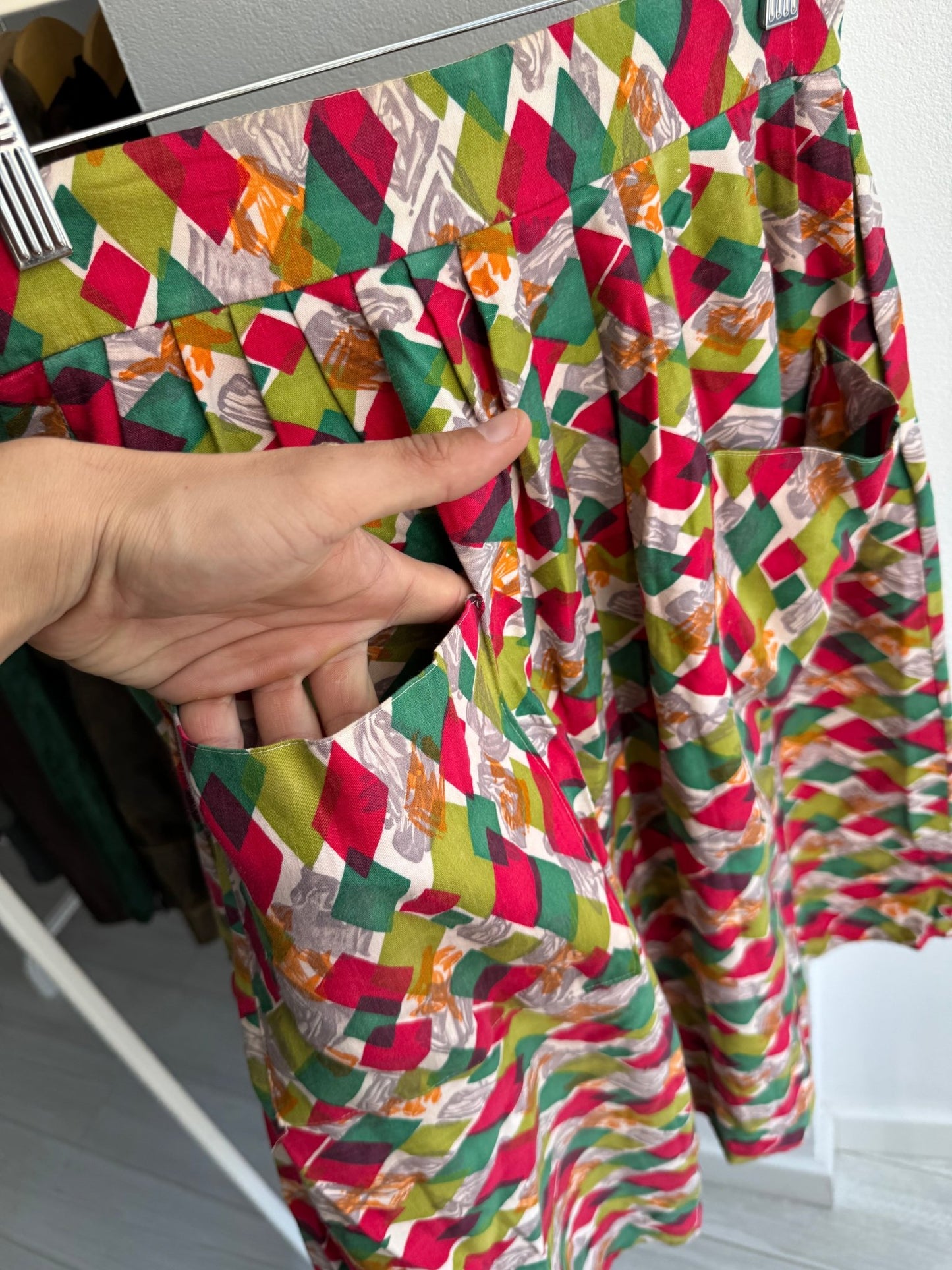 📐 Fustă Vintage Geometric Print cu Buzunare – S/M Damă - anbracaminte