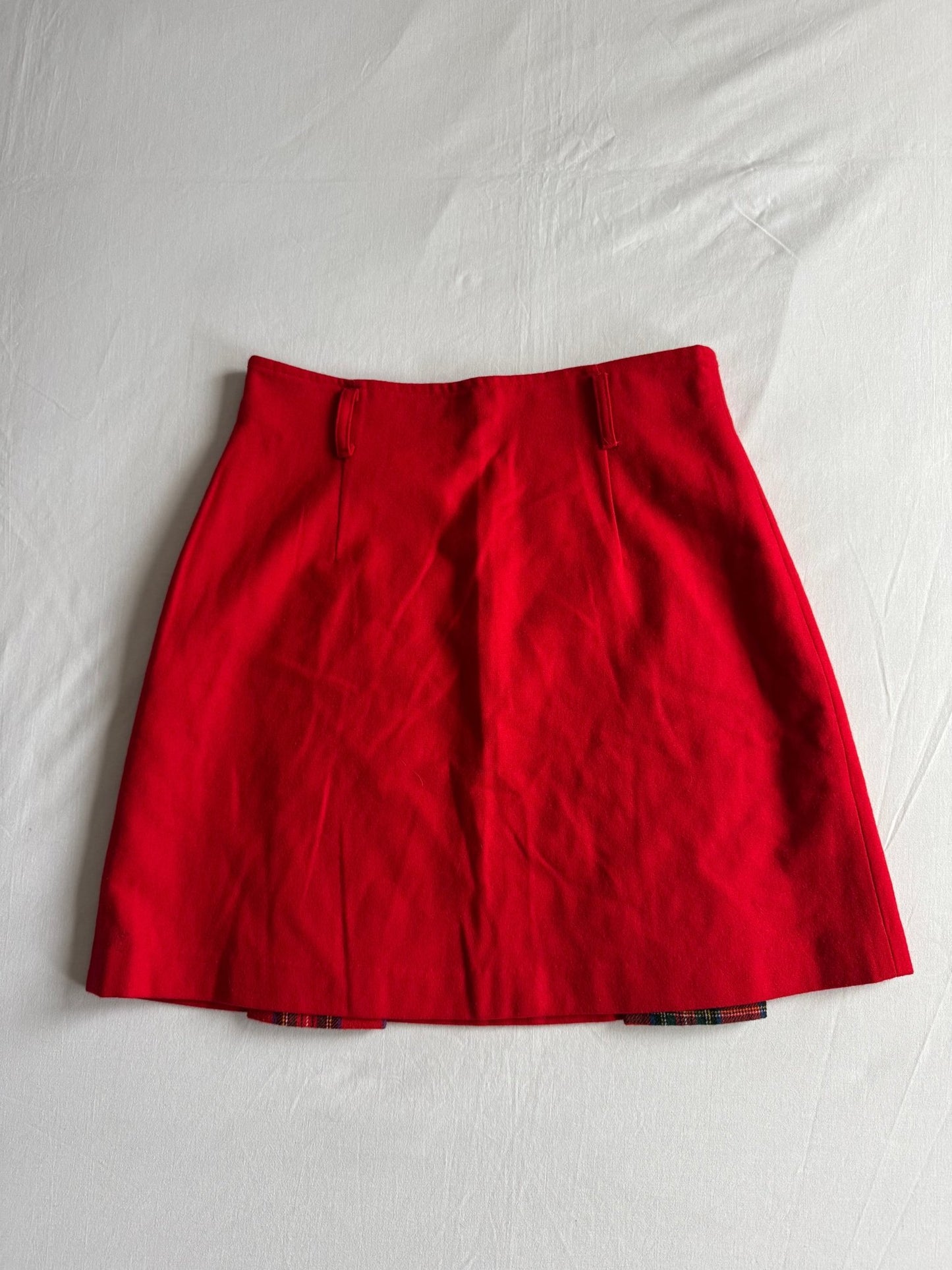 🍒 Fustă Vintage Plisată Roșie din Lână cu Inserții Tartan – M (IT 44) - anbracaminte