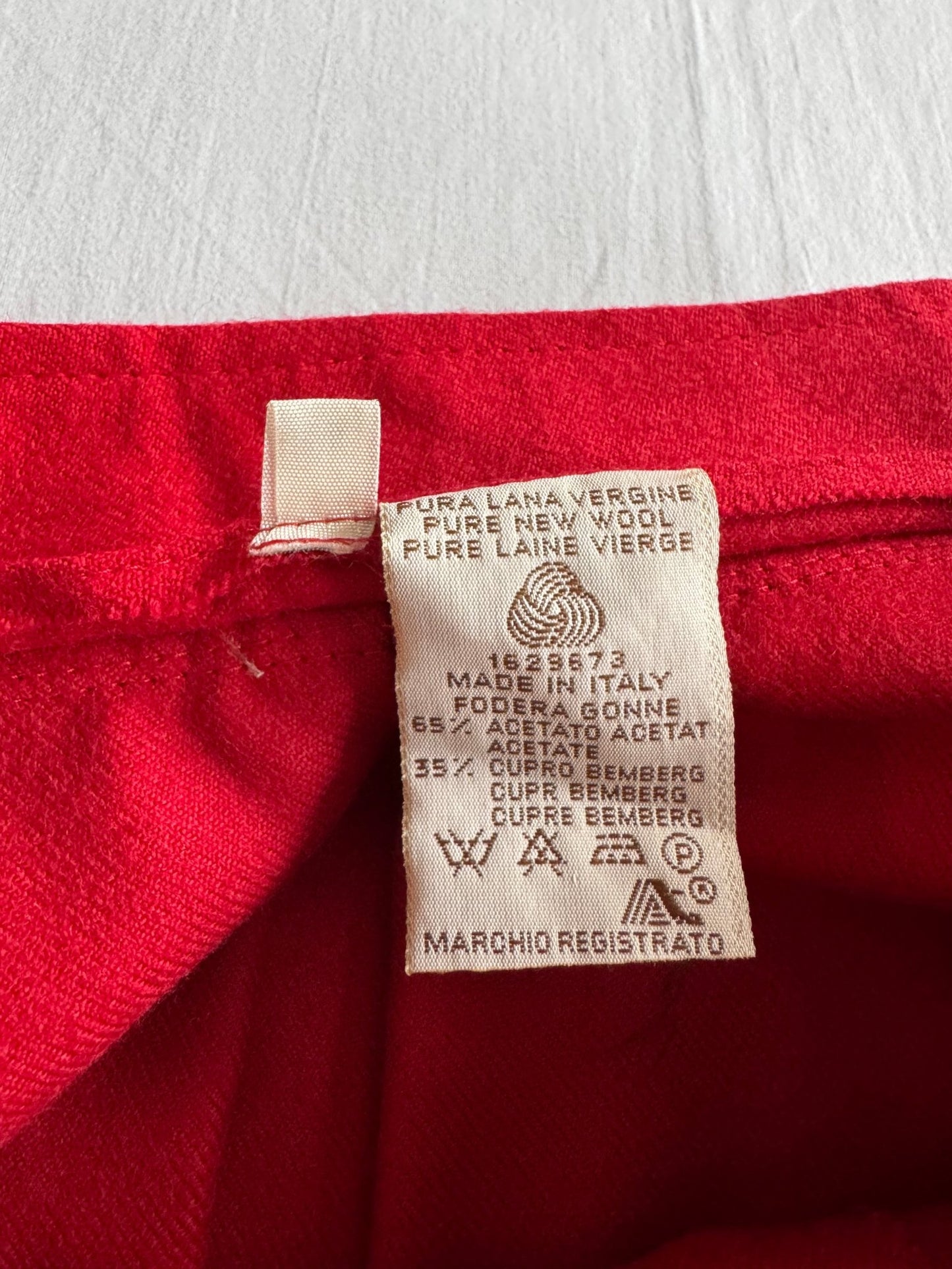 🟥 Fustă vintage roșie cu nasturi frontali / Lână pură (Mărime IT 40 – M - L) - anbracaminte