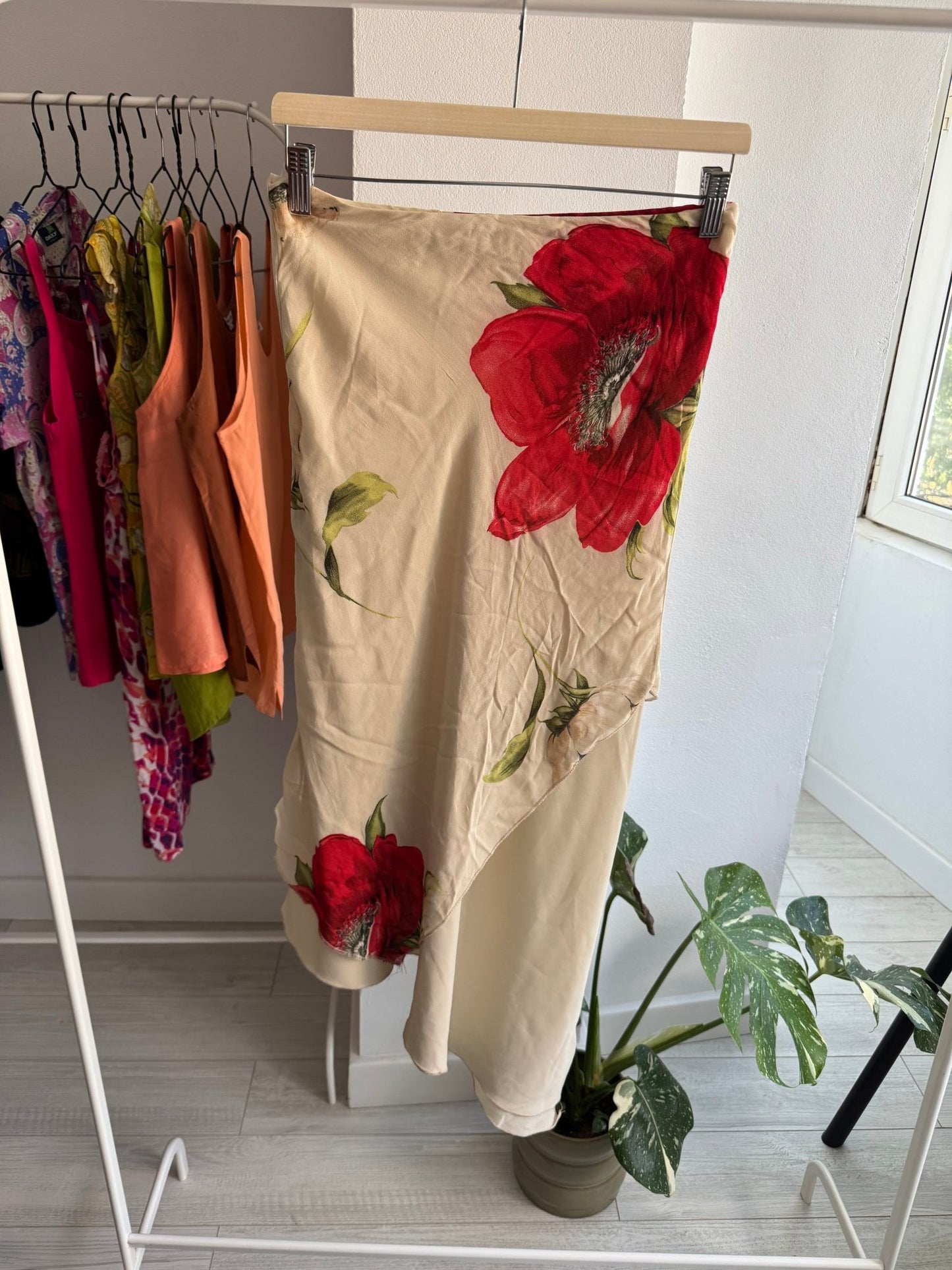 🌹 Fustă Y2K Cream Mesh cu Floral Print – M Damă – Made in Italy - anbracaminte