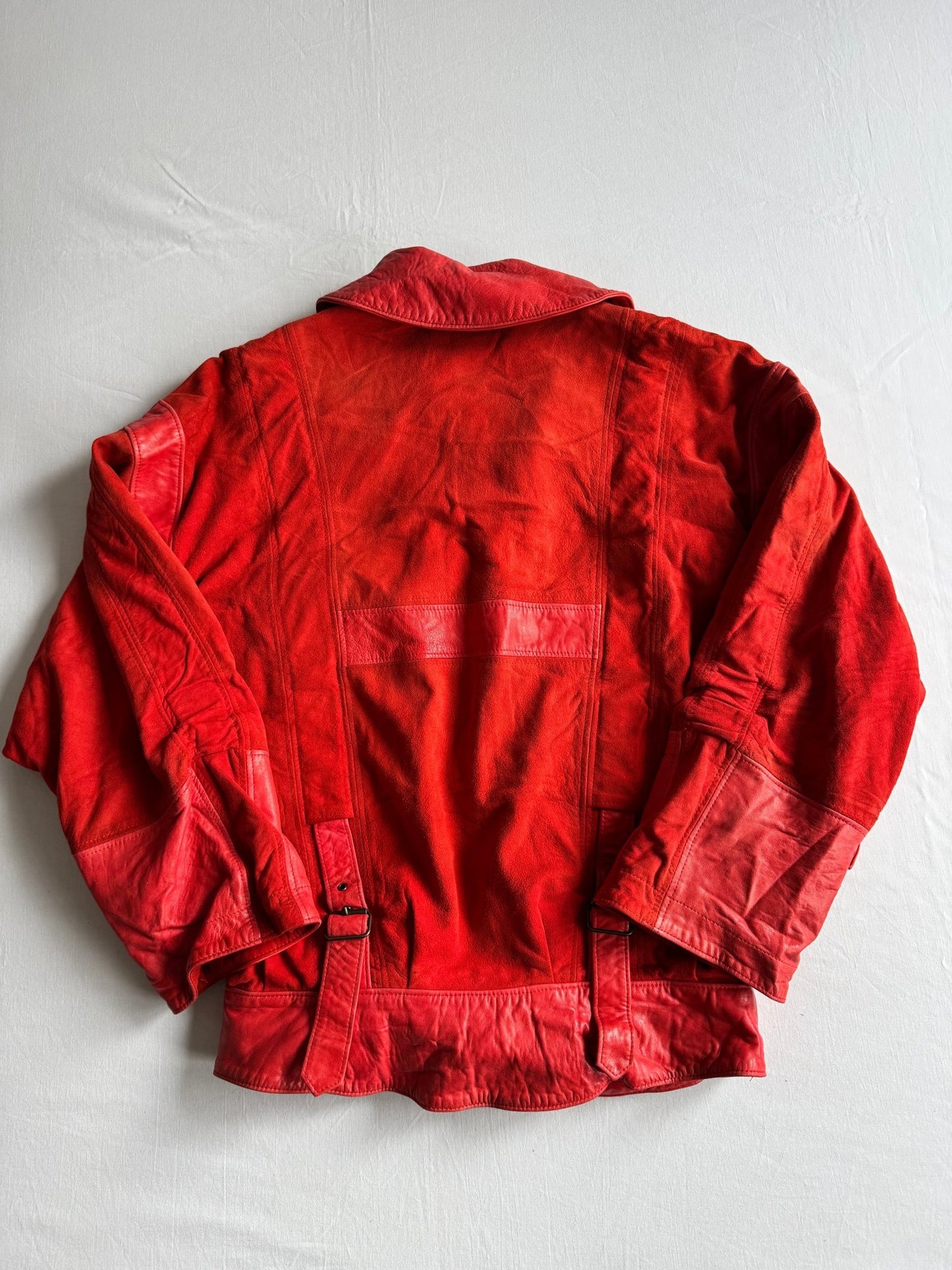 🍒 Geacă Vintage Damă din Piele & Suede Roșu – Made in Germany – M/L - anbracaminte