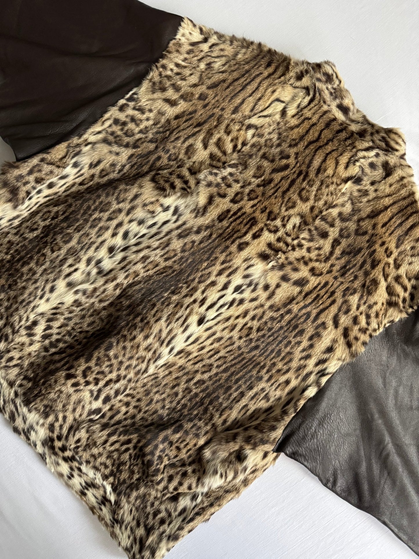 🐅 Geacă vintage din blană reală cu mâneci din piele maro – Made in Italy (Mărime aproximativă L) - anbracaminte