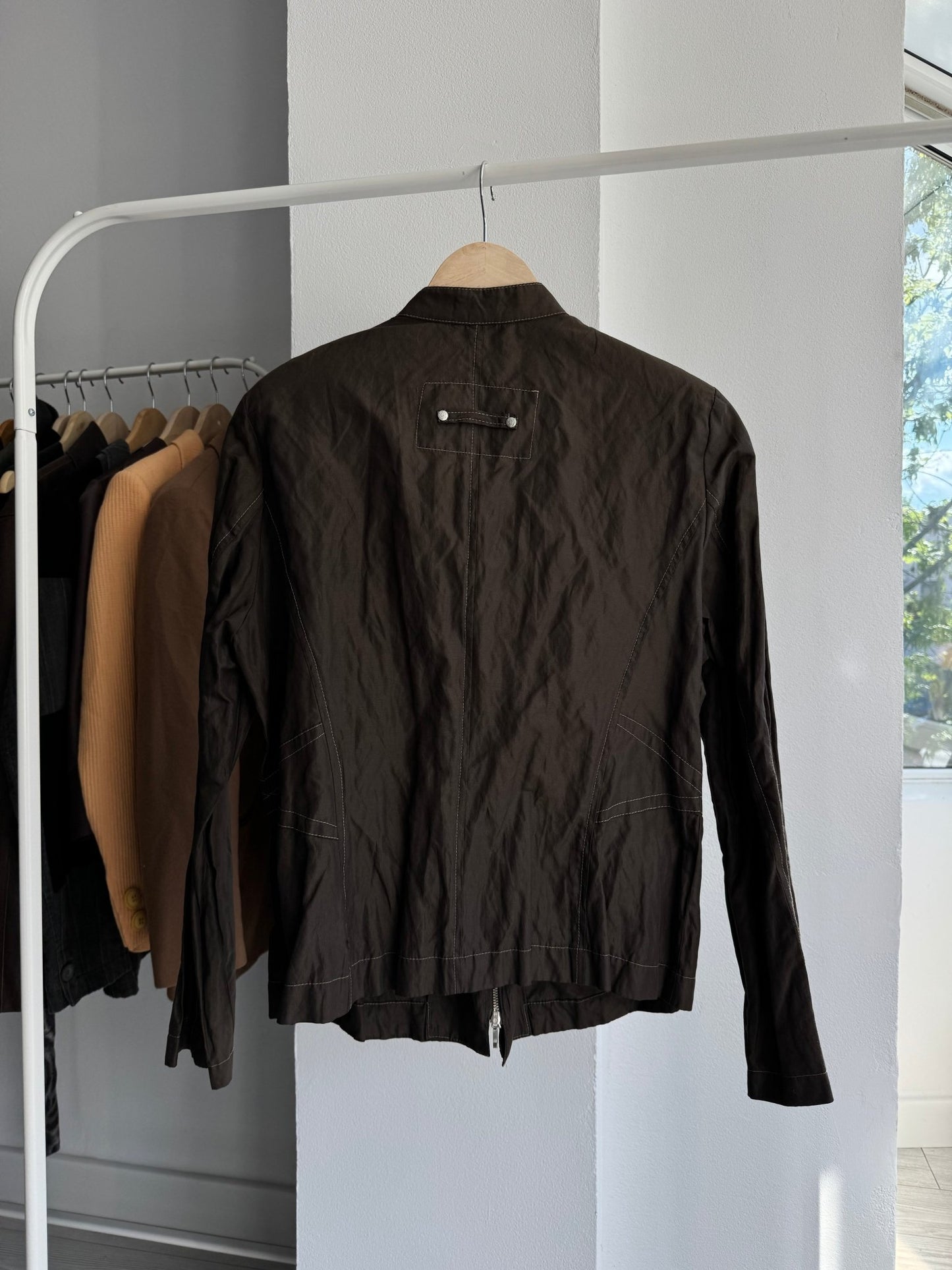 🏁 Geacă Y2K Damă Cafe Racer cu Finish Metalic – M/L (40) - anbracaminte