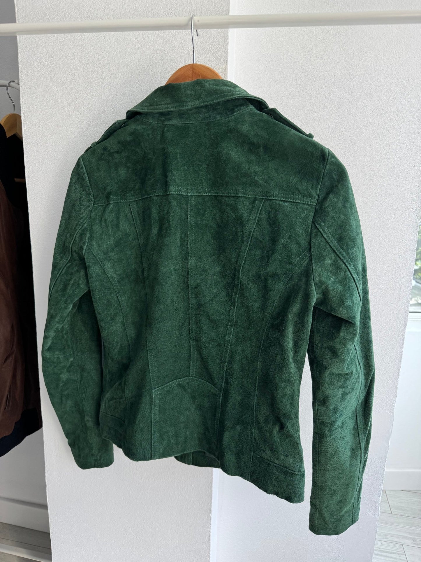🌳 Geacă Y2K Damă din Suede Verde – Biker Jacket – M (38) - anbracaminte