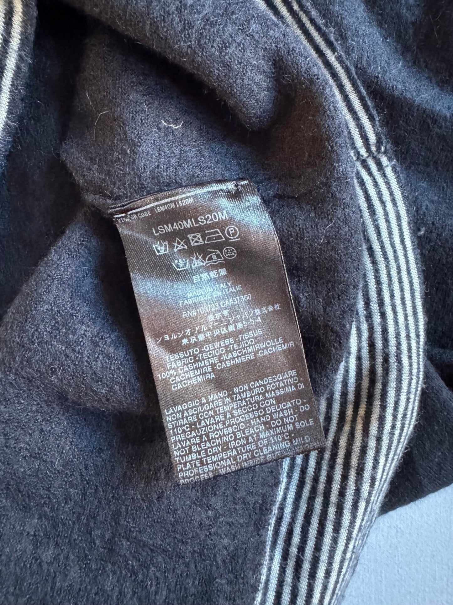 ⚓️ Pulover Giorgio Armani Bleumarin / Cashmere cu Manșete în Dungi (Mărime S Bărbați) - anbracaminte