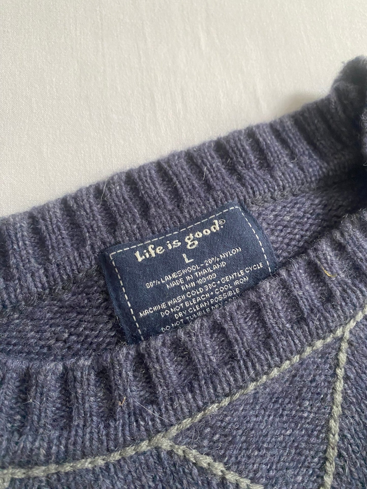 🐑 Pulover Lifeisgood – Light Navy – 80% Lambswool – Men’s L - anbracaminte