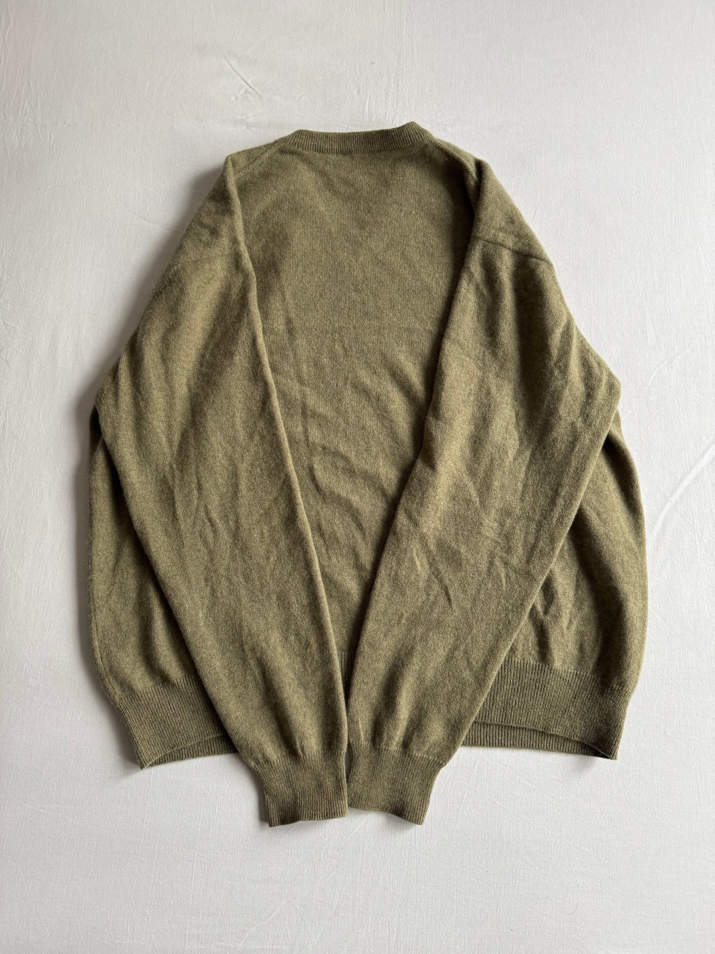 🧶 Pulover Vintage Bărbați Verde - Khaki din Cașmir cu Guler V – L - anbracaminte