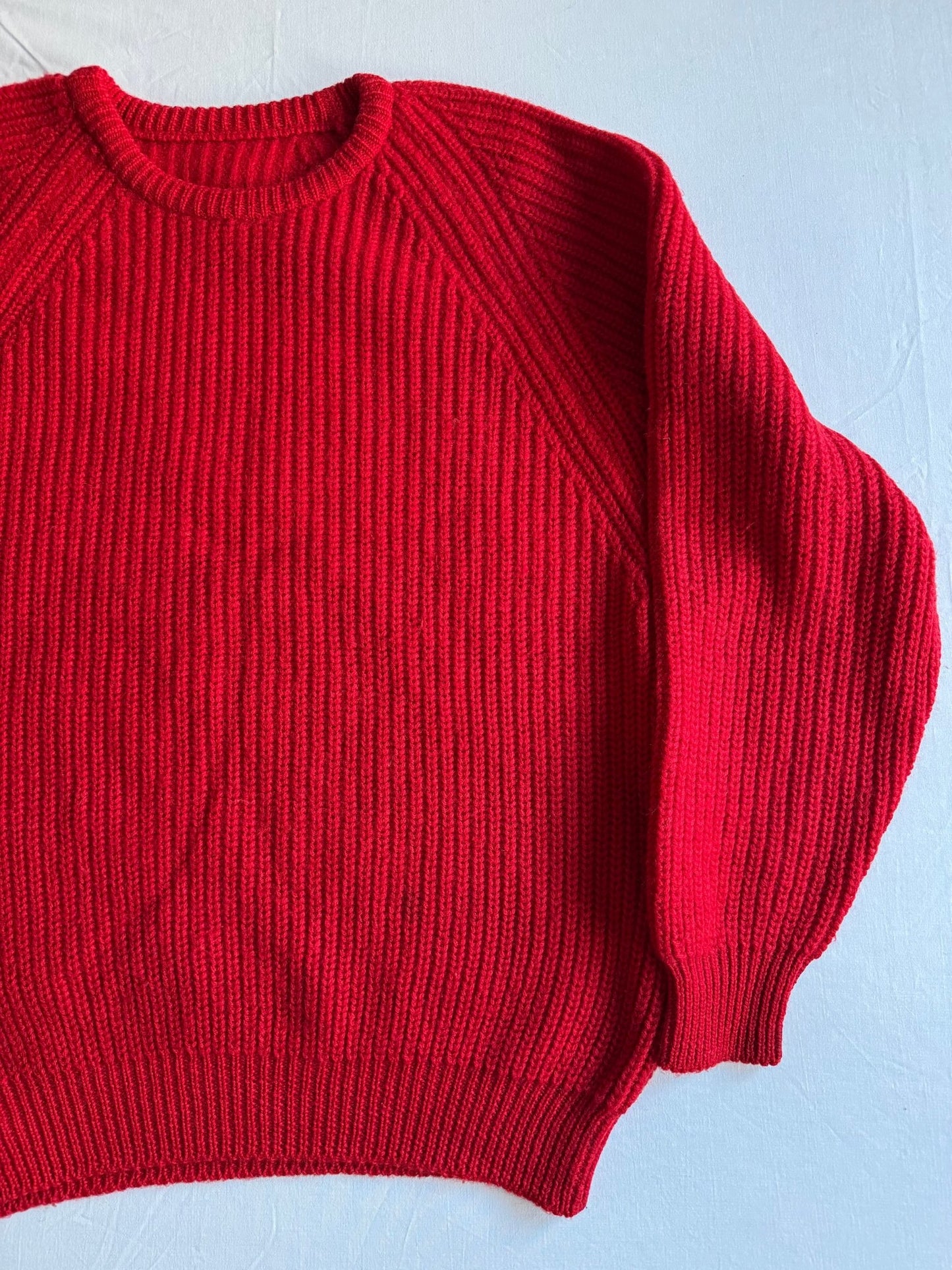 🧶 Pulover Vintage Bright Red / Fisherman Knit (Mărime aproximativă L - XL) - anbracaminte