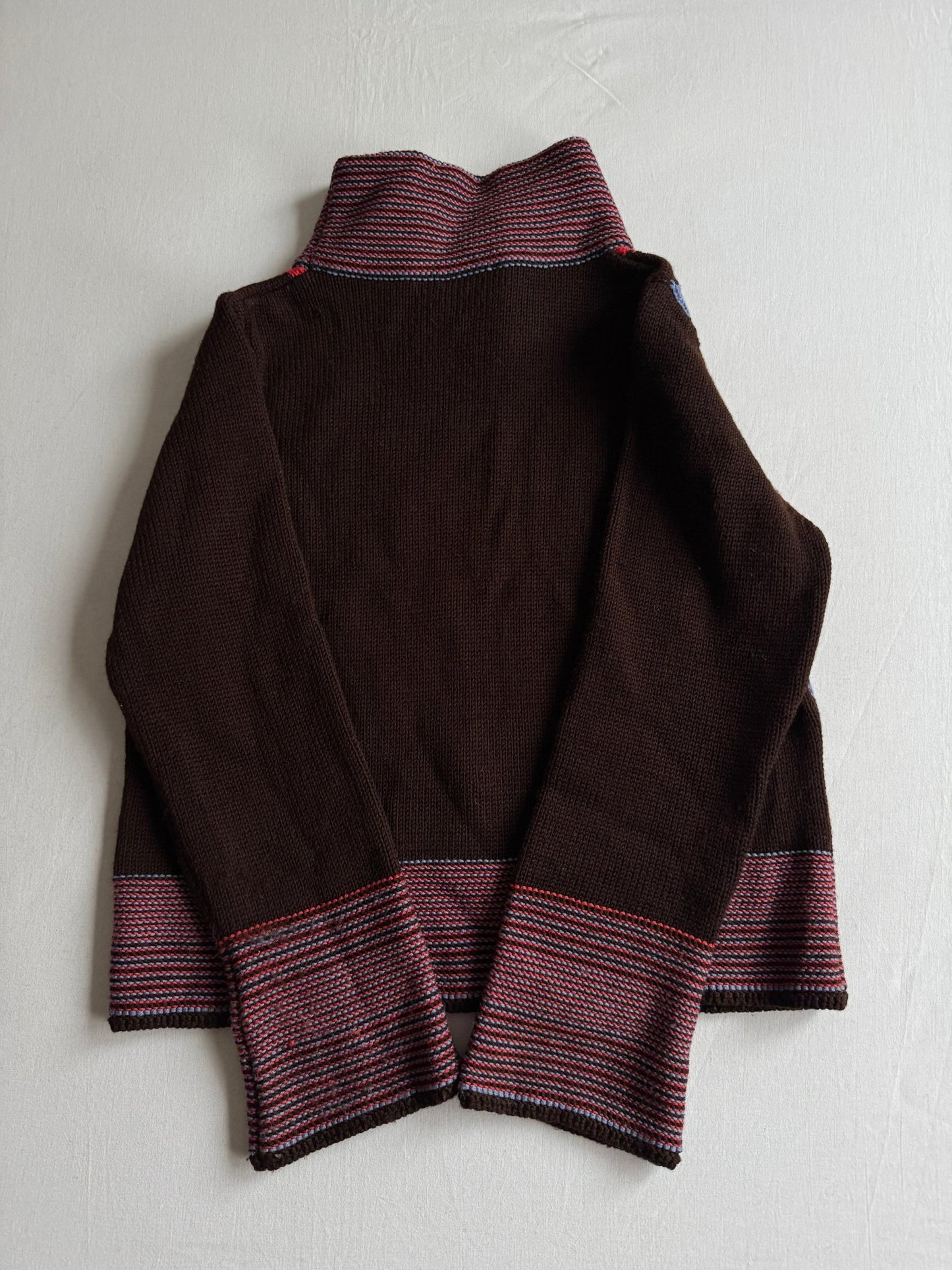 🧶 Pulover Vintage Damă Maro Închis din Lână Merino cu Model Argyle – S - anbracaminte
