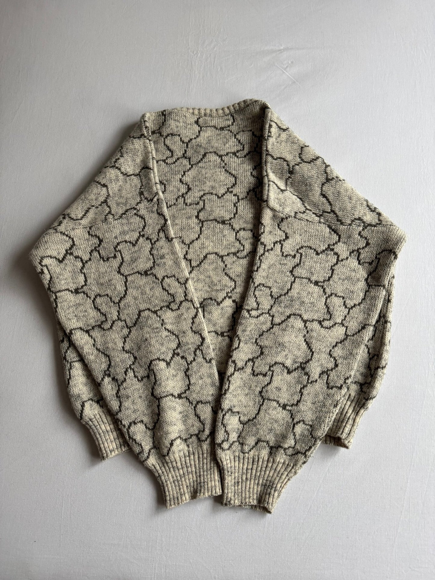 🧶 Pulover Vintage Gri Texturat din Blend de Lână - L (50) - anbracaminte