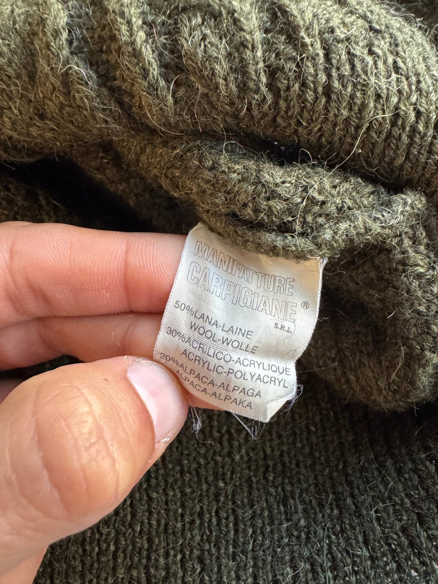 🧶 Pulover Vintage Structurat cu Broderie / Dark Olive (Mărime 52 - L) - anbracaminte