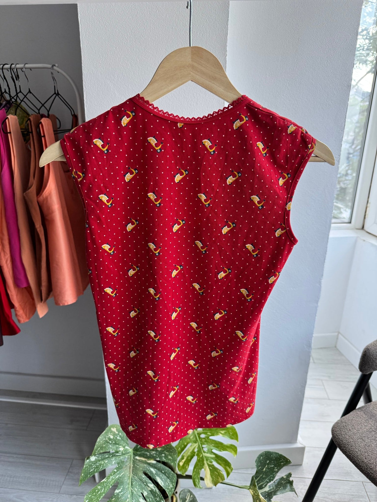 💁♀️ Top Roșu Printed Y2K | Bumbac Elastic – S Damă - anbracaminte