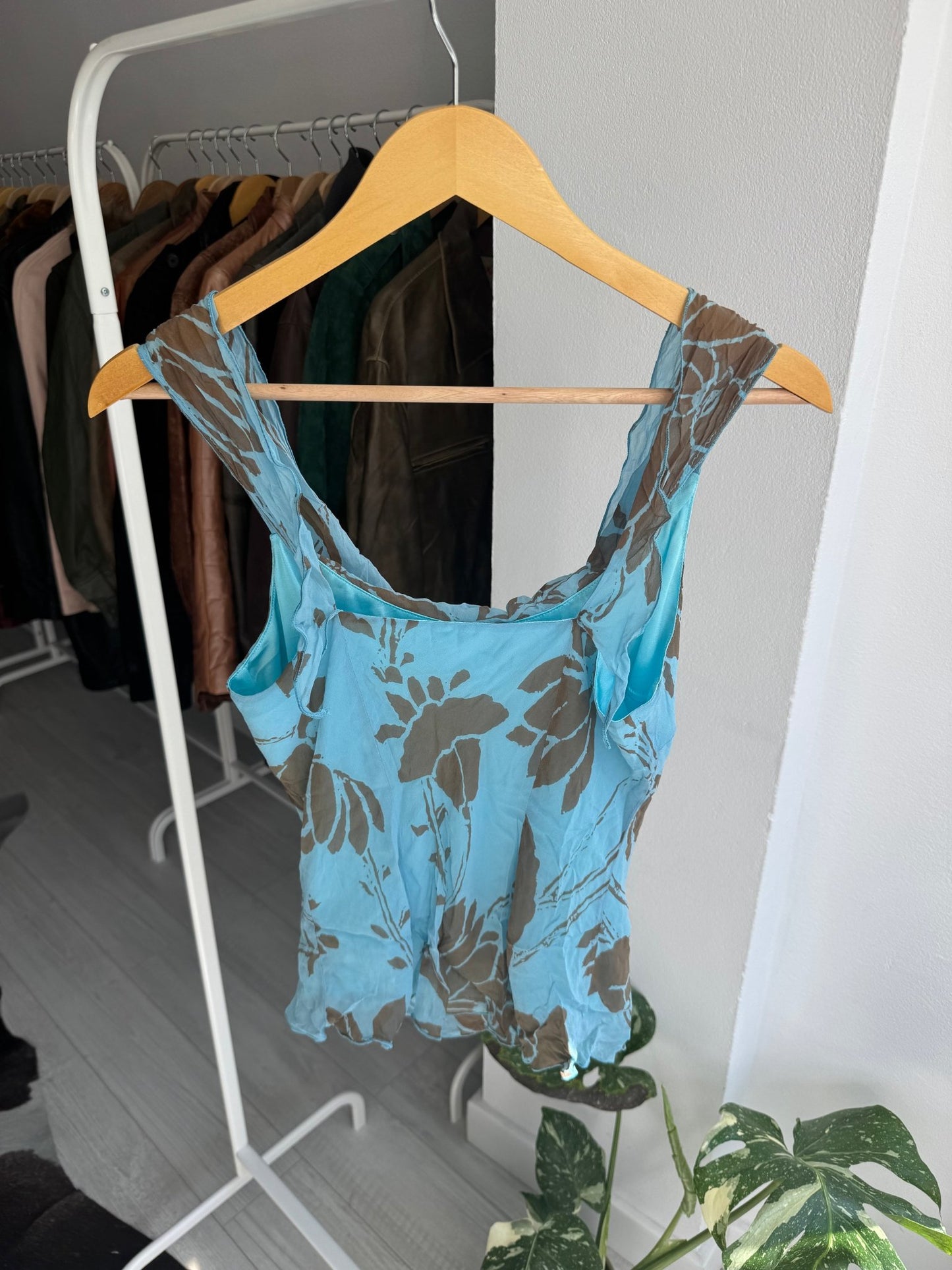 🌊 Top Y2K Blue Printed din Mătase – IT 44 (M Damă) – Made in Italy - anbracaminte