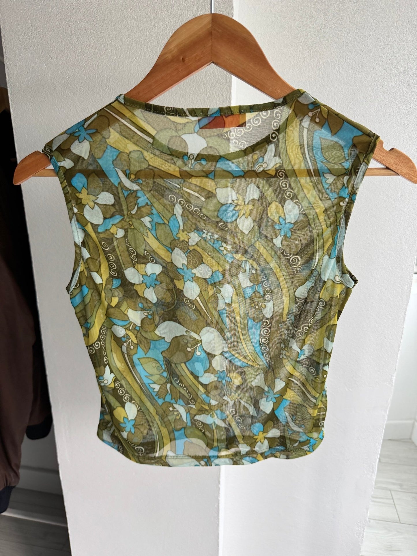 ☀️ Top Y2K Printed Mesh – XS (EU 34) – Made in Italy - anbracaminte