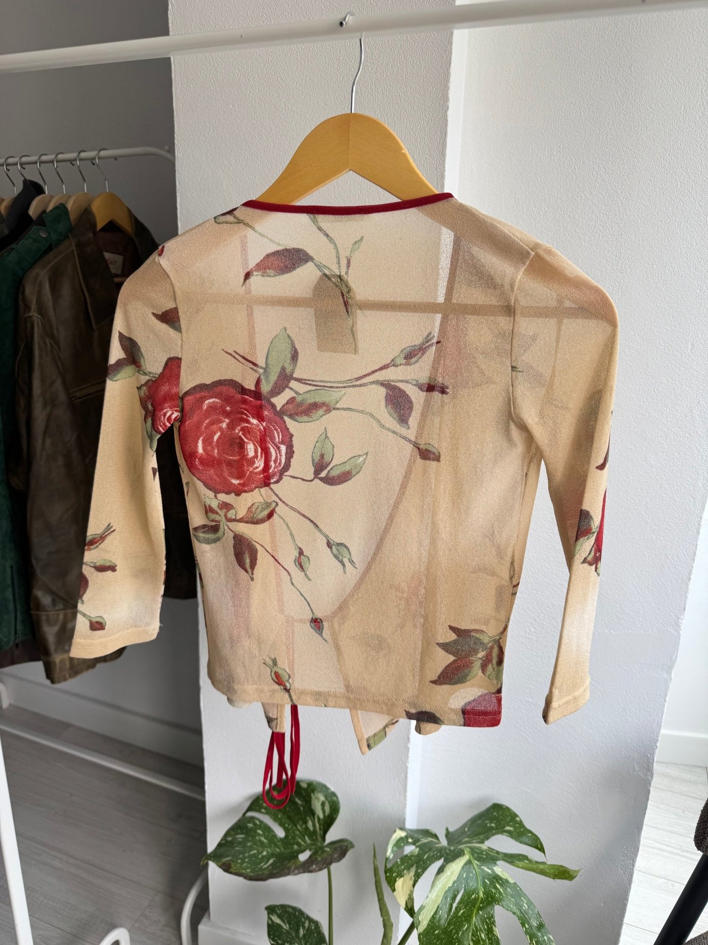 🌹 Top Y2K Rose Printed Mesh – S Damă – Made in Italy - anbracaminte