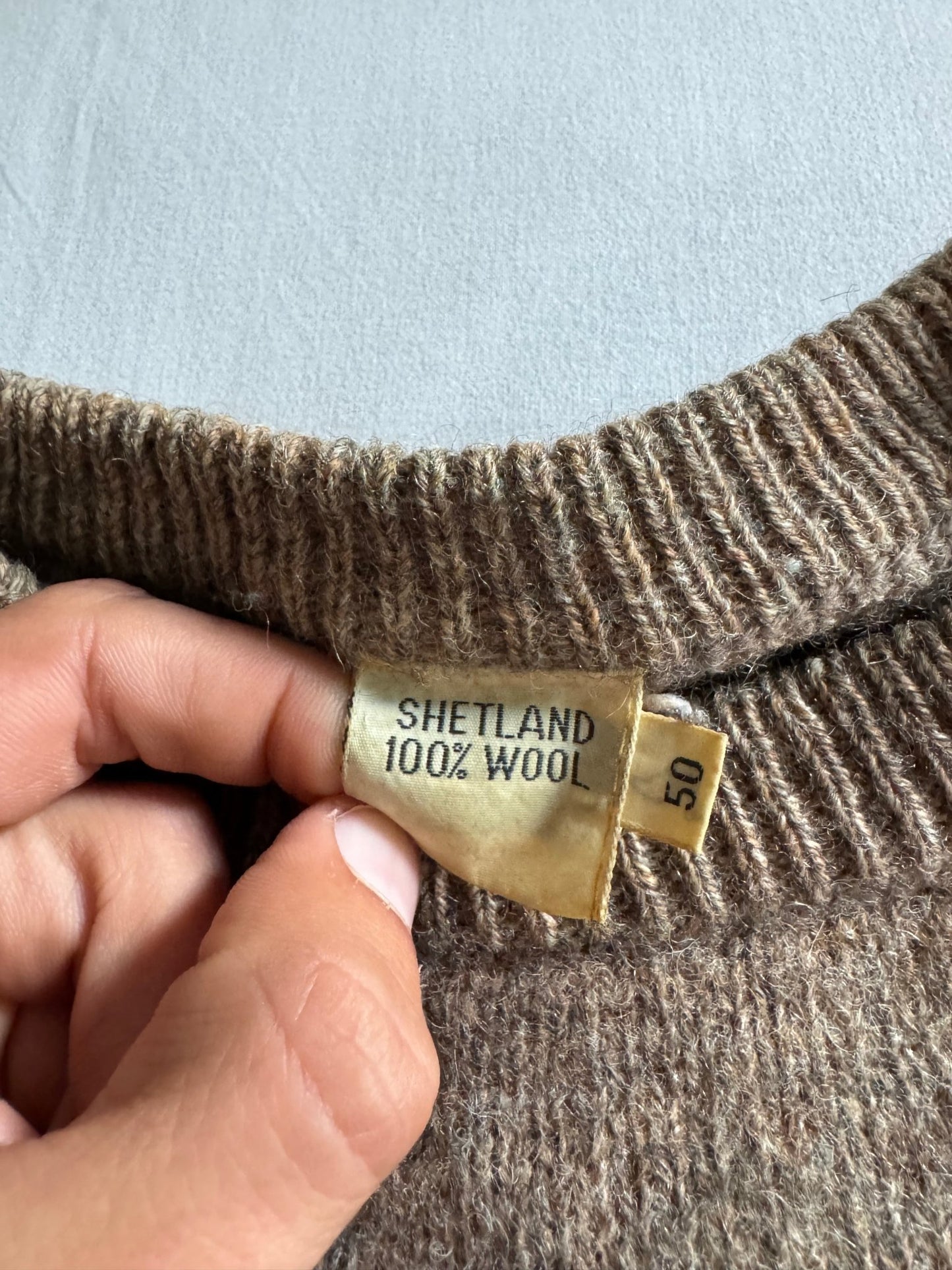š Vintage Oatmeal Shetland Wool Jumper ā Menās L ā 100% Pure Wool - anbracaminte