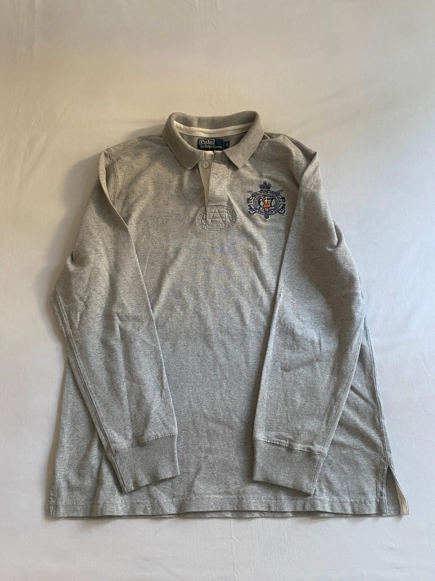 Vintage Polo by Ralph Lauren Grey Embroidered Logo Rugby Shirt - anbracaminte