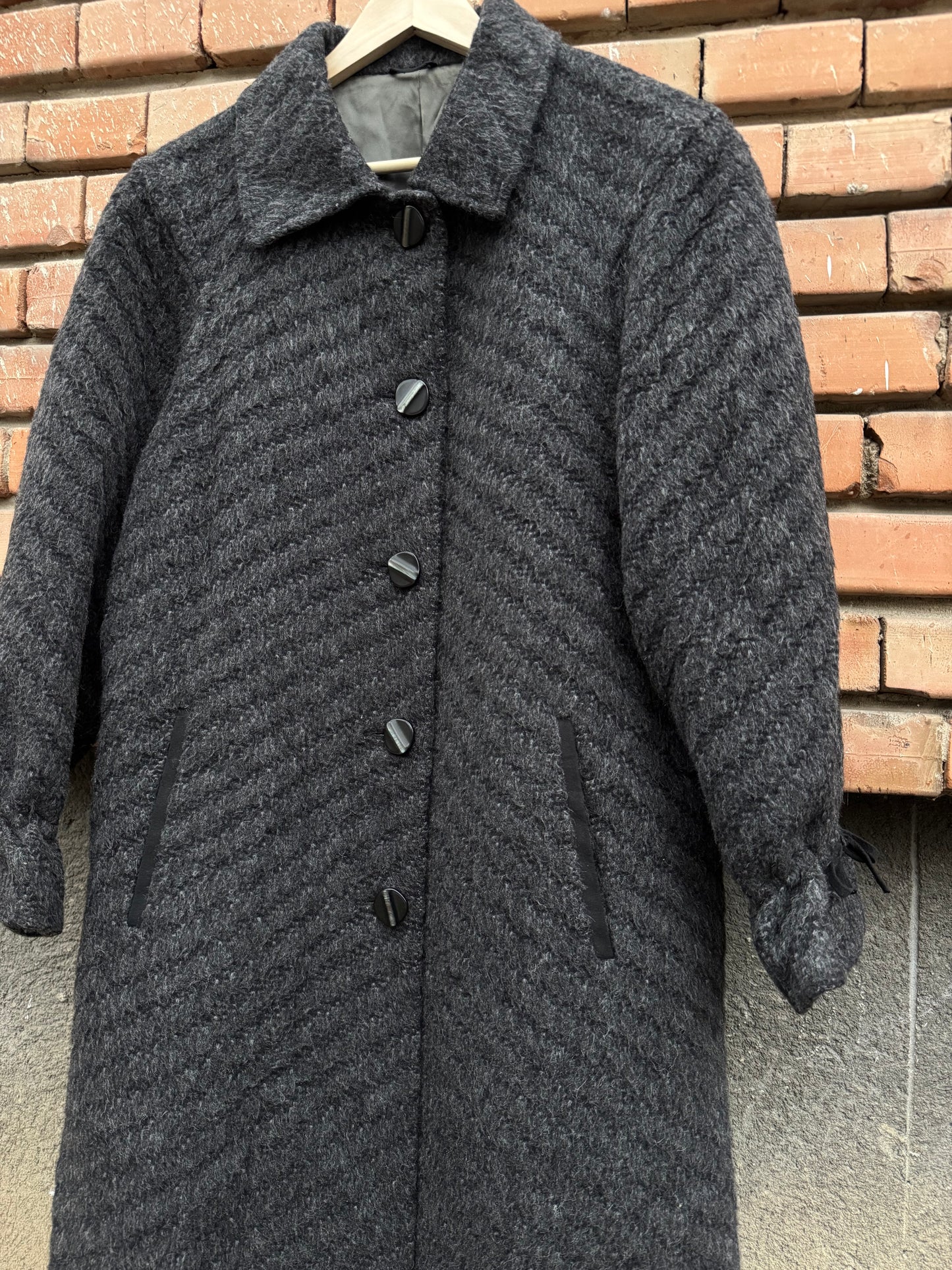 🦙 Palton Vintage Damă Gri Texturat din Lână și Alpaca – IT 46 (M/L)