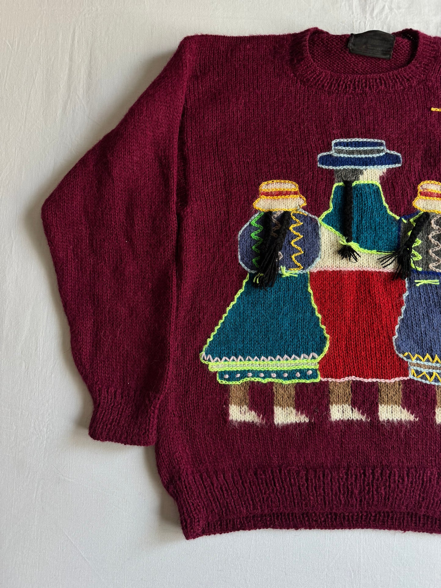 🧶 Pulover Vintage Tradițional Peruvian din Alpaca – L