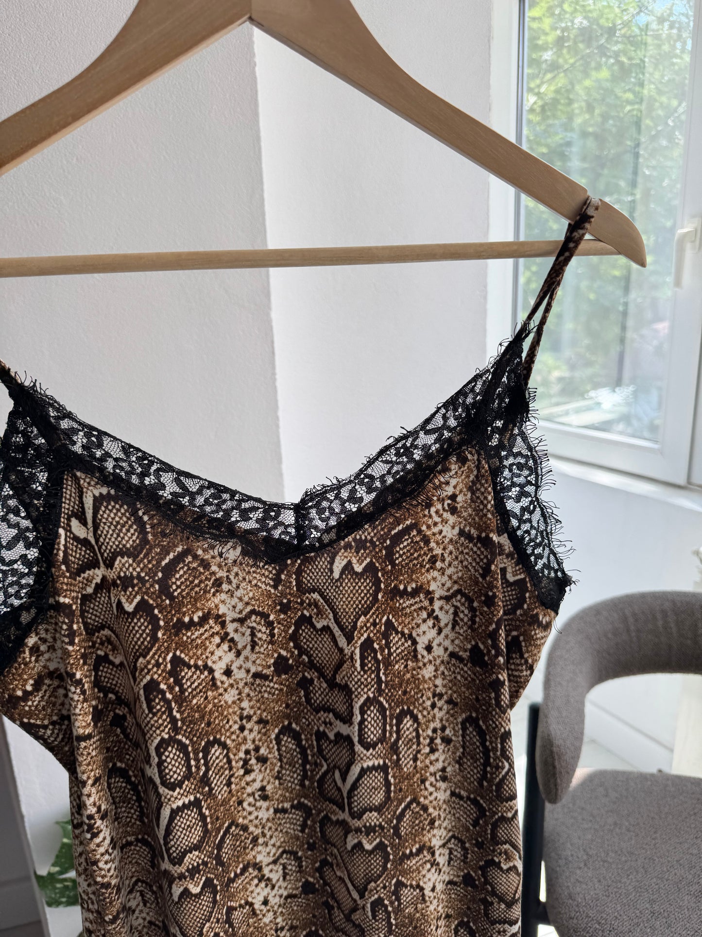 🐍 Cami Top Snakeskin Print Y2K | Stretch – M/L Damă