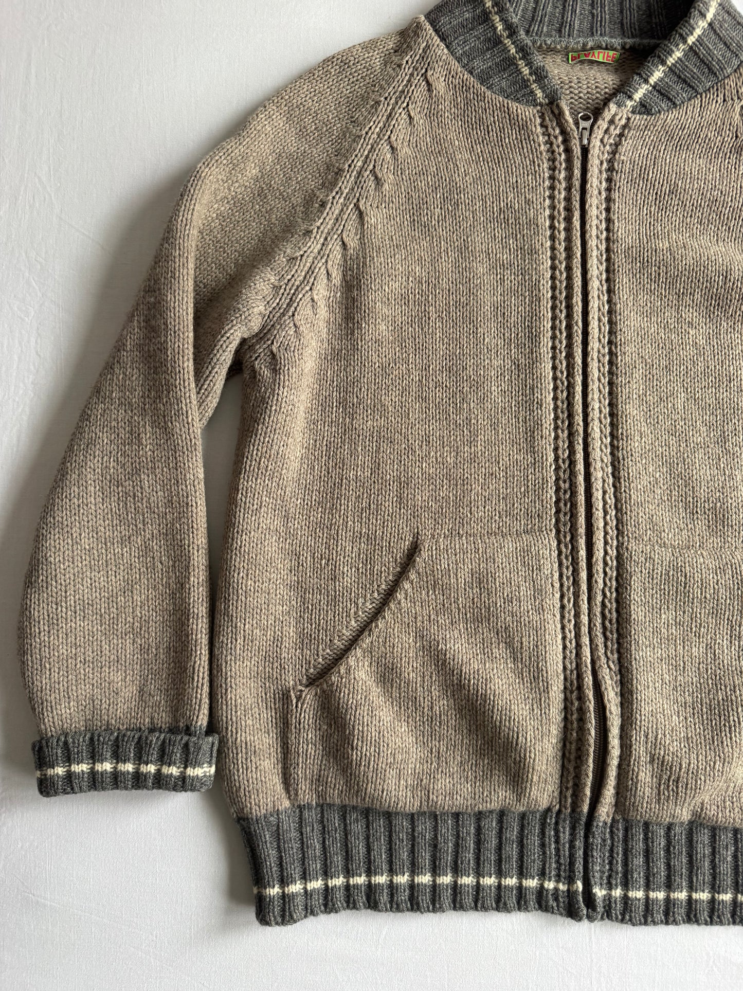 🧶 Jachetă Bomber Vintage Bărbați Gri cu Fermuar din Lână Virgină – M