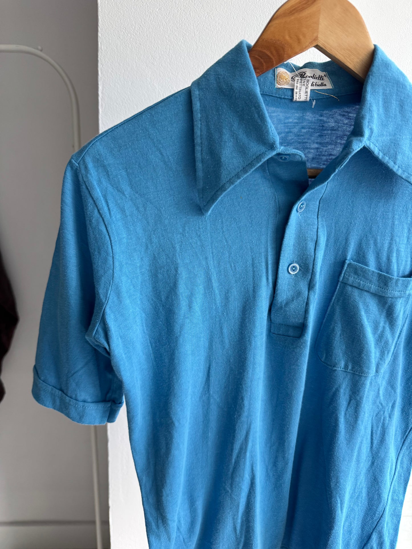👕 Tricou Polo Vintage Anii ’70 Aqua Blue – Made in Italy – L Damă